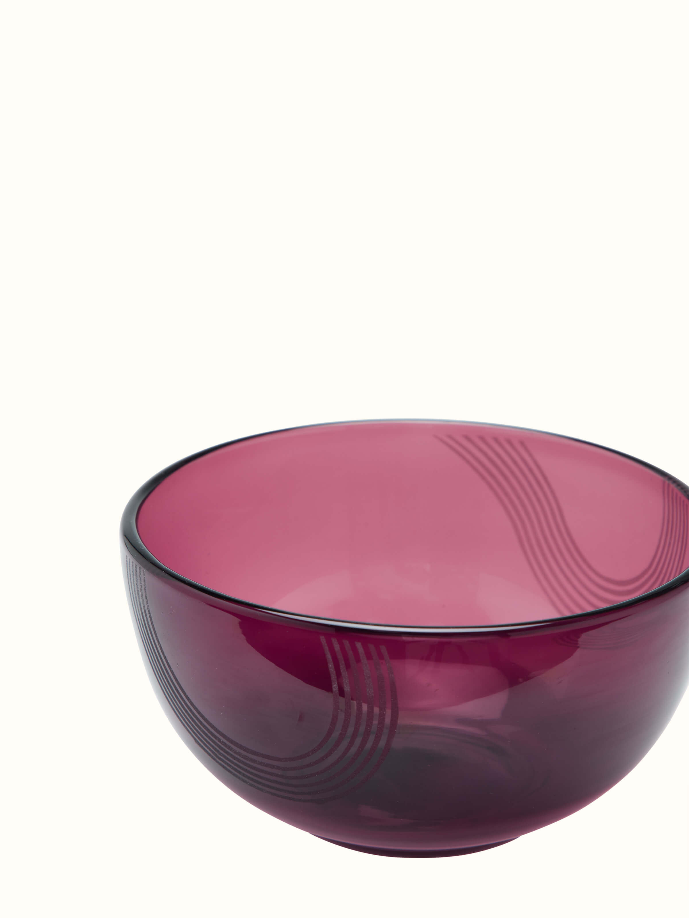 Artistic view of Firozabadi Glass Serving Bowl in Purple, medium size, capturing its vibrant hue and design