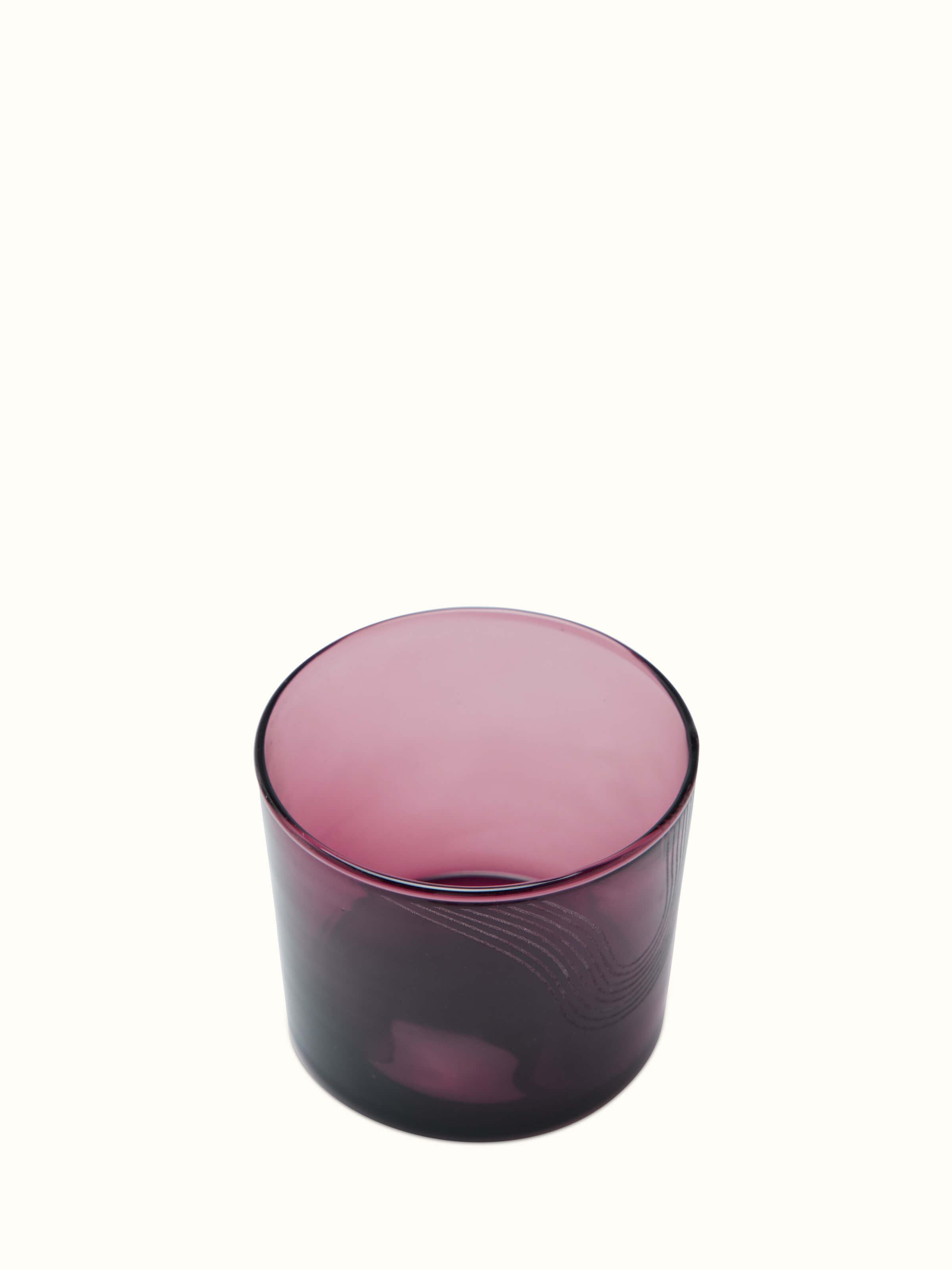 Detailed close-up of Firozabadi glass carafe in purple showing the high-quality craftsmanship