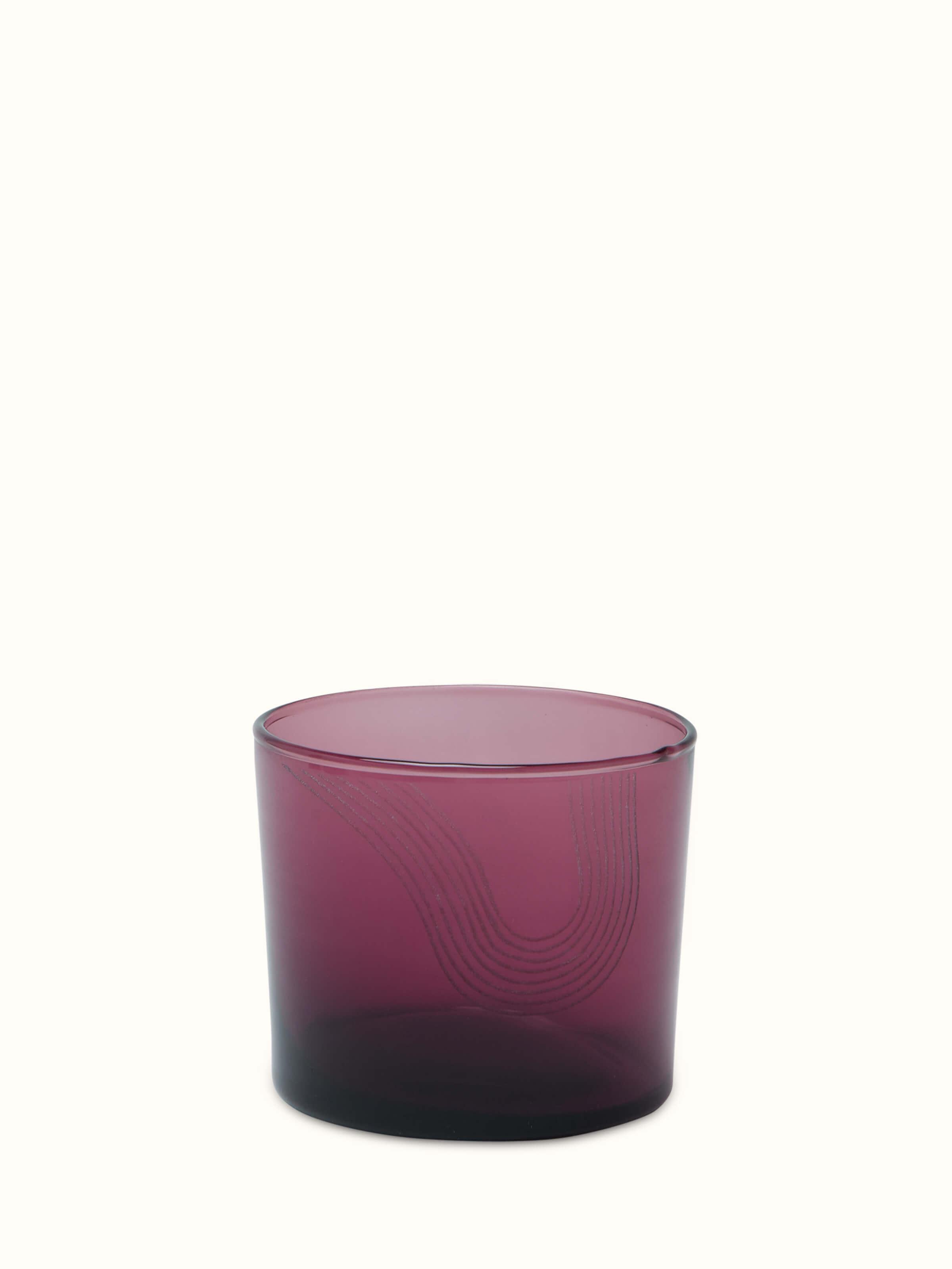 Back view of Firozabadi glass carafe in purple emphasizing the sleek design and elegant finish