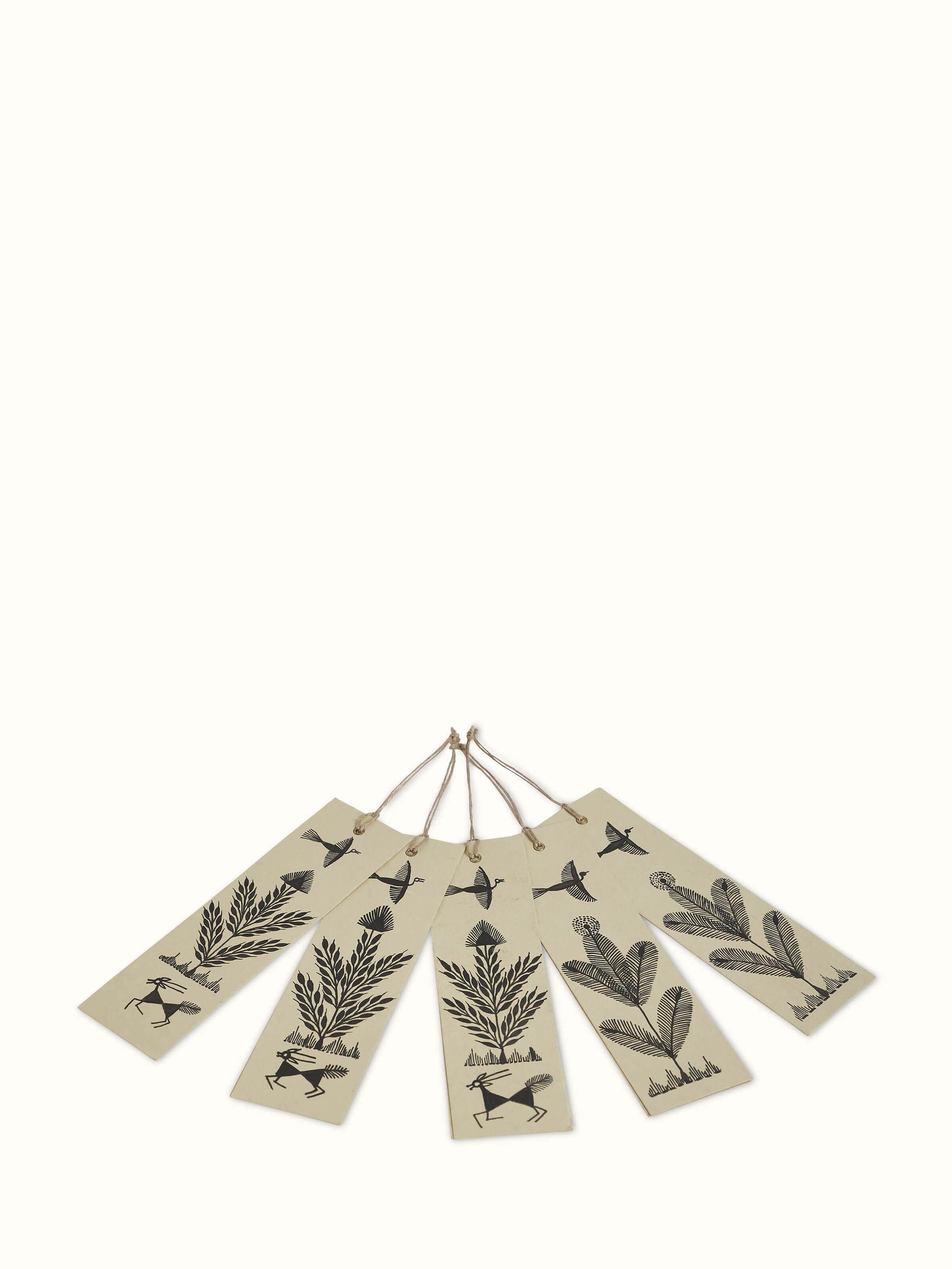 Angled view of Warli painted bookmarks in brown (2 pcs) emphasizing the hand-painted Warli motifs.