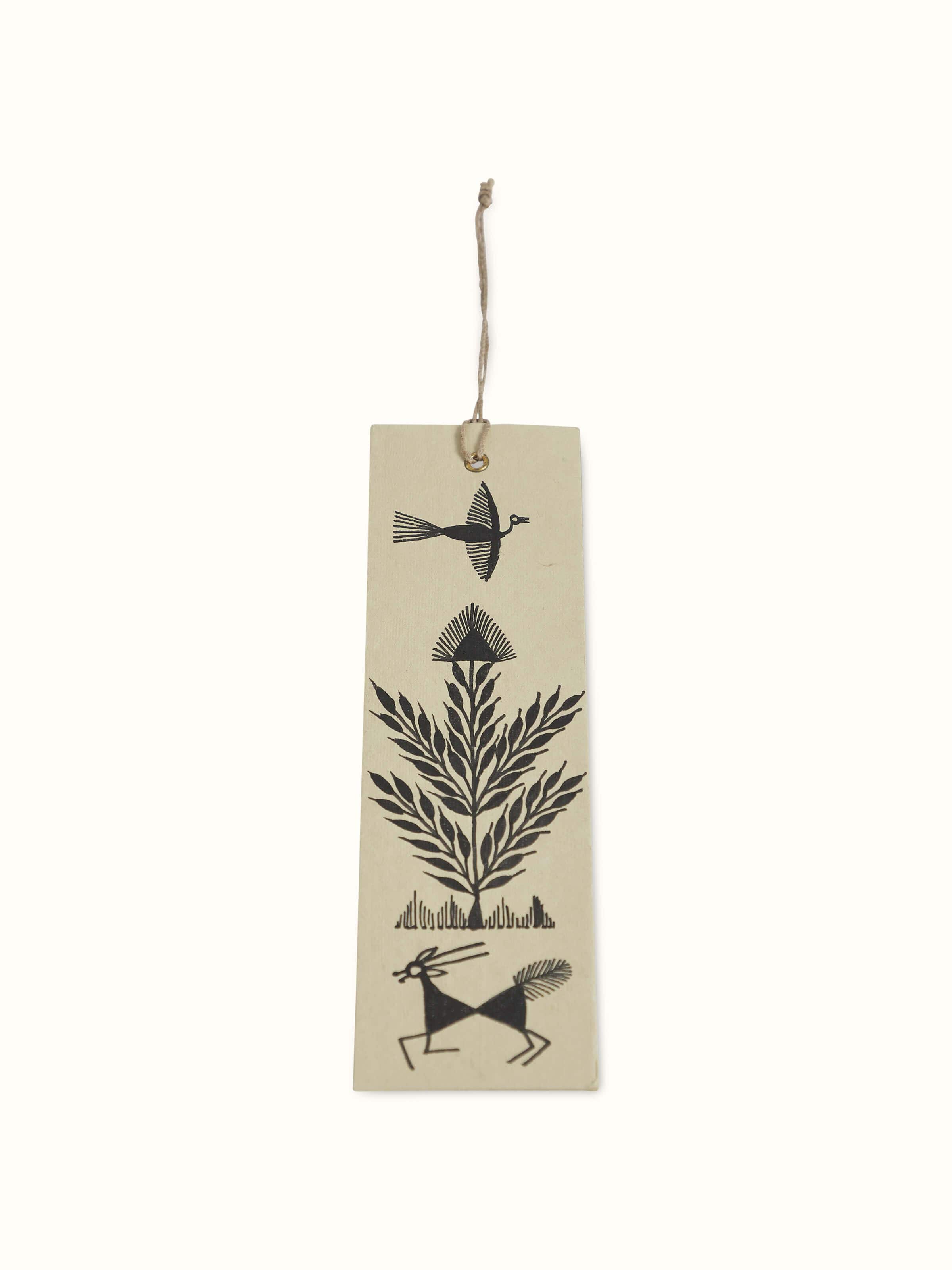 Back view of Warli painted paper bookmarks in brown (2 pcs) showcasing the plain backside texture.
