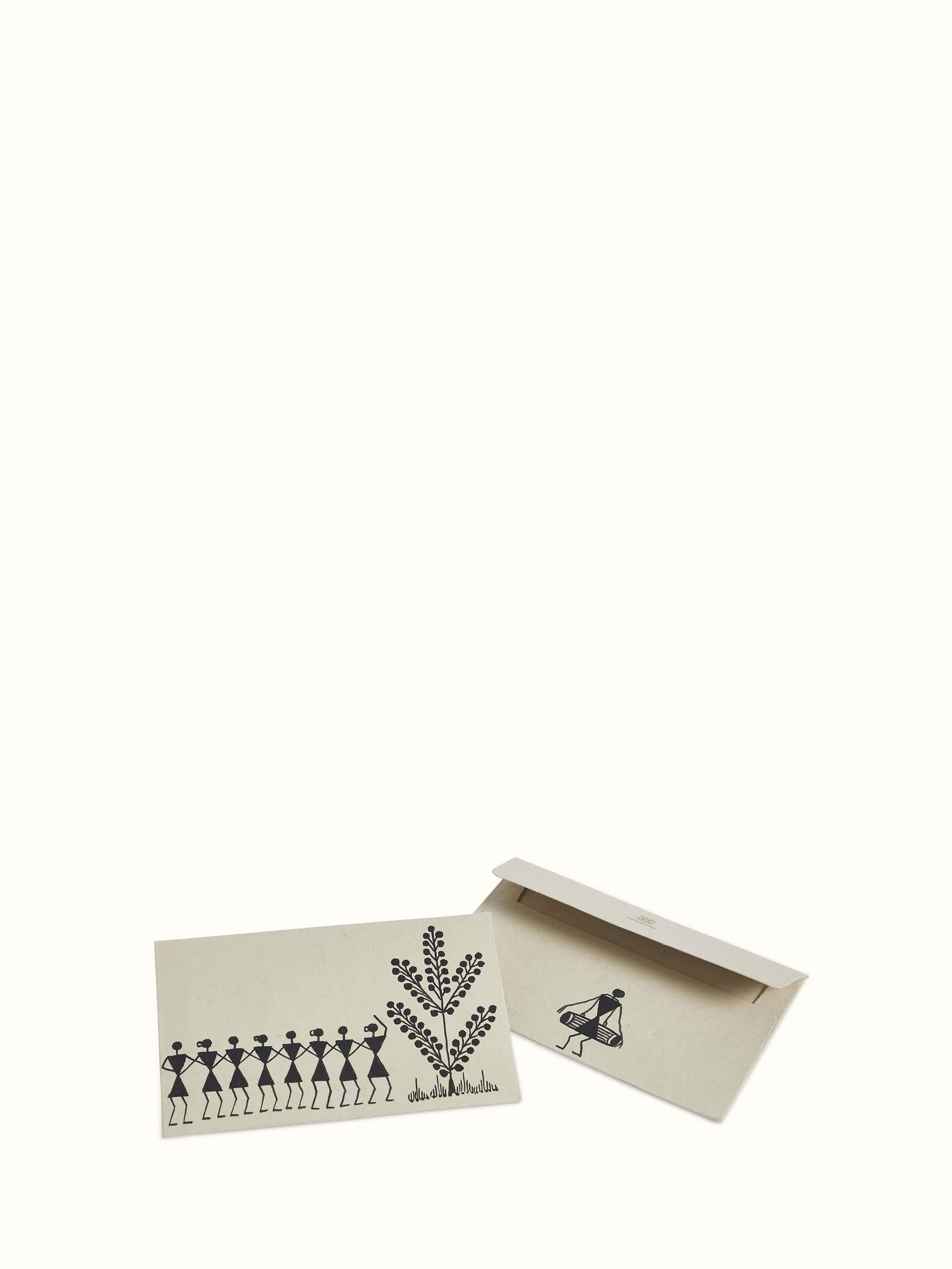 Detailed pattern view of Warli Painted Paper Envelopes (2 pcs) highlighting artwork