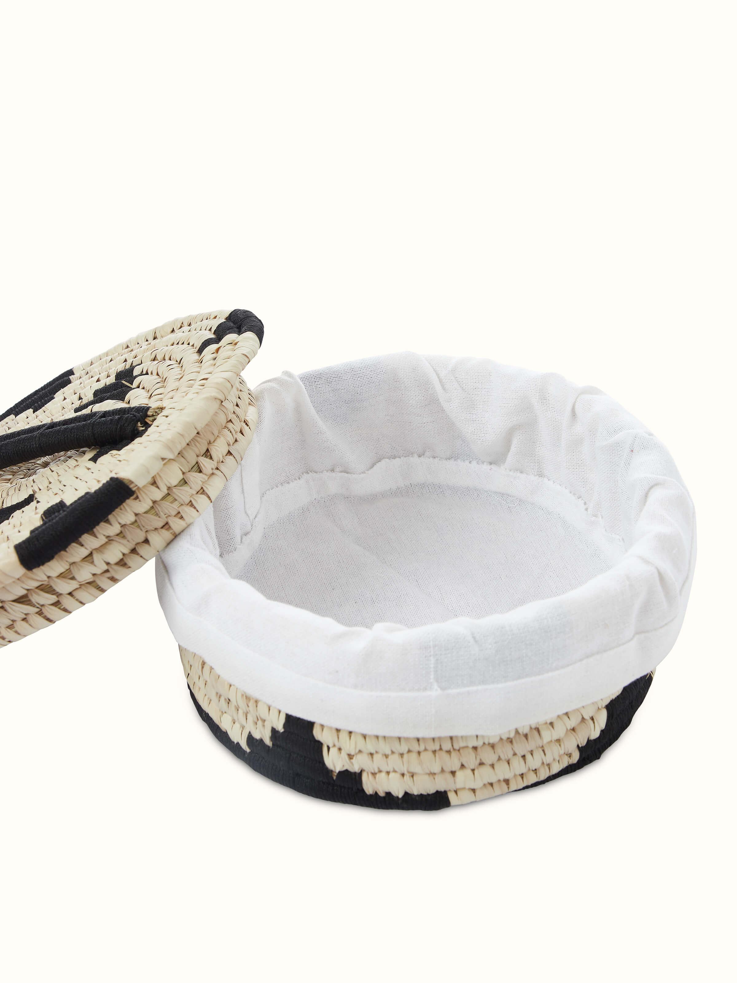 Detailed view of Kanshi Basketry Natural Fibre Roti Box highlighting the intricate basketry work.