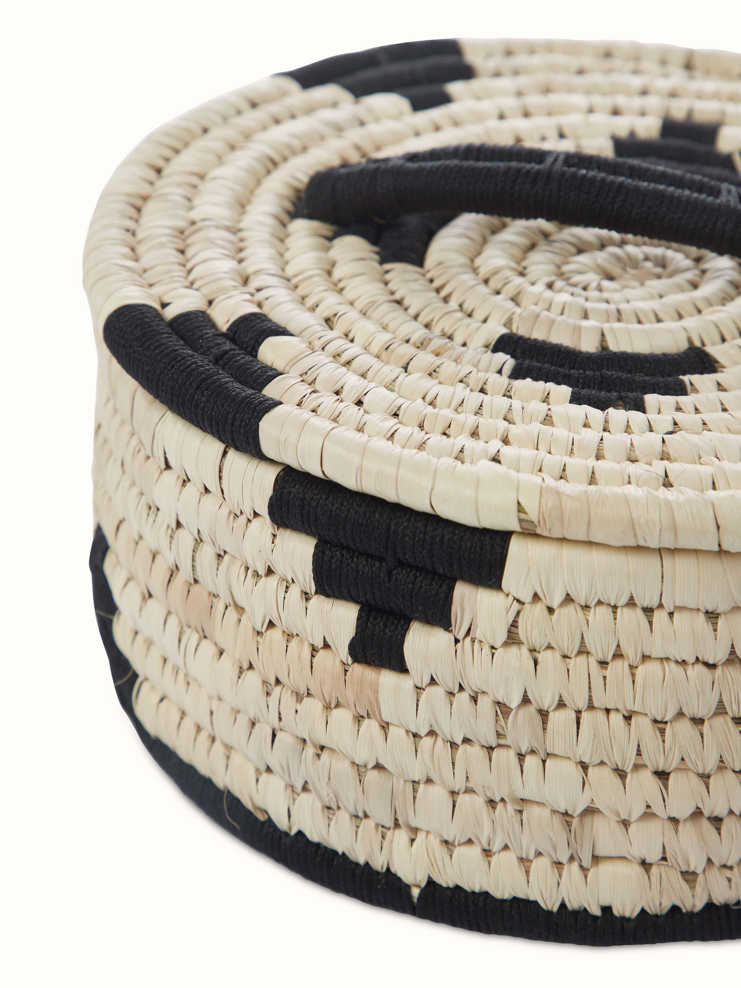 Angled view of Kanshi Basketry Natural Fibre Roti Box showing its practical design and weaving details.