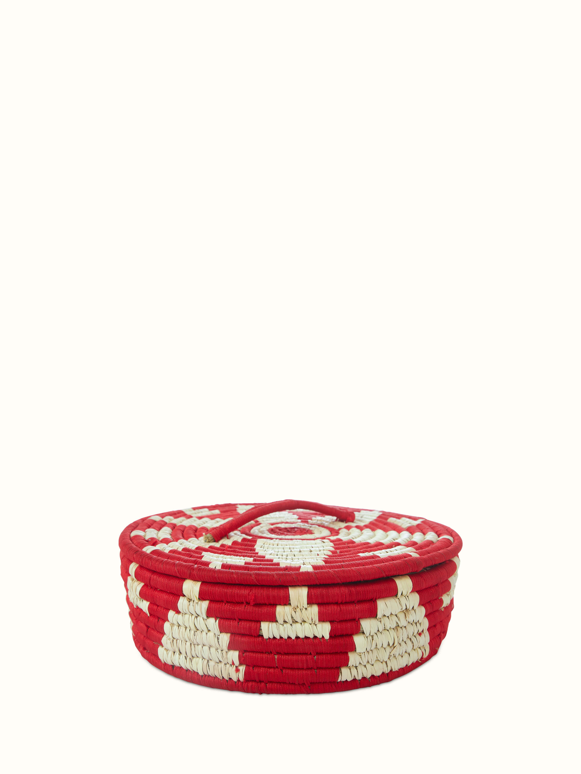 Front view of Kanshi basketry natural fibre gift box showcasing intricate woven pattern and natural texture