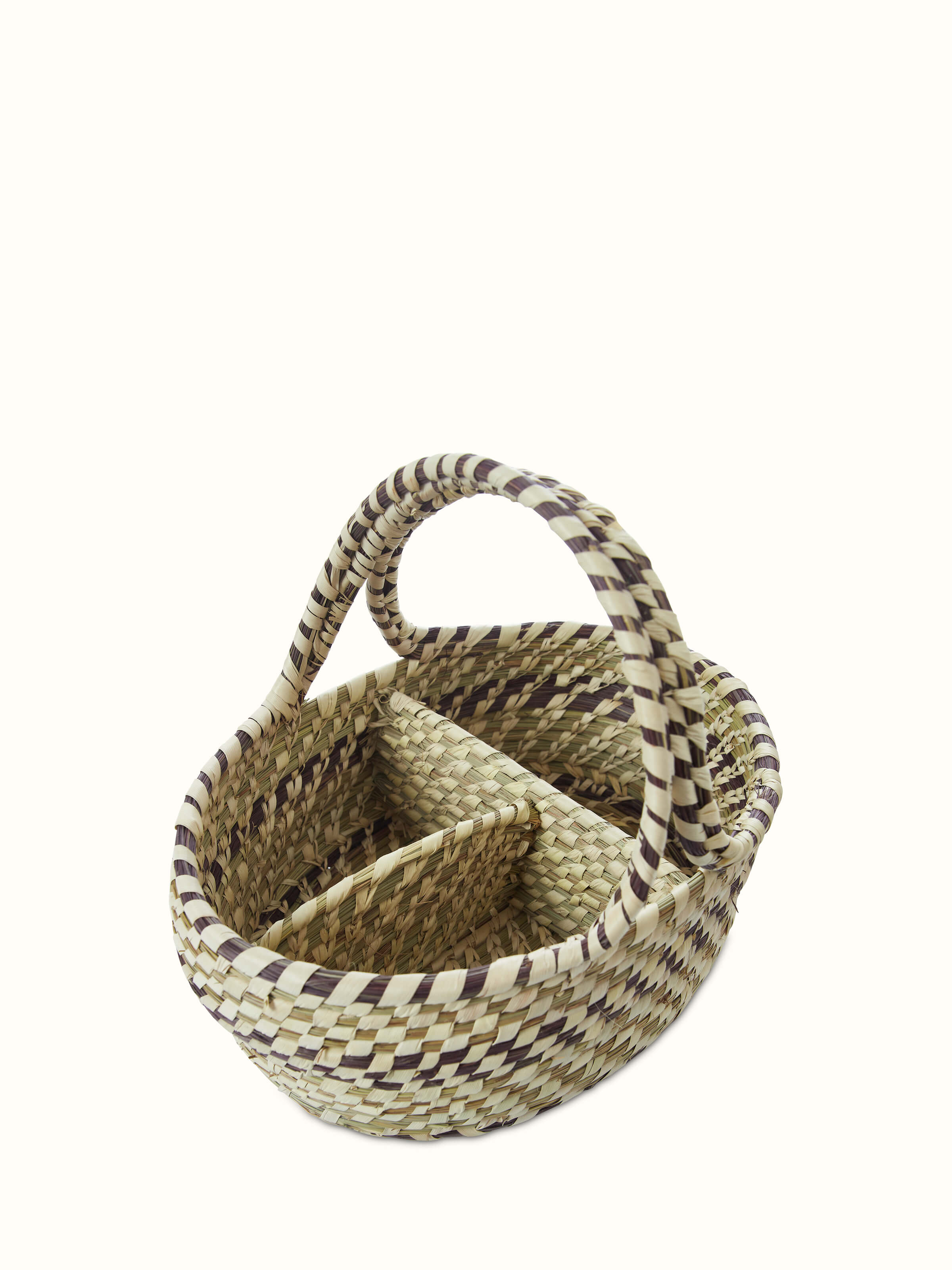 Angled view of Kanshi basketry natural fibre cutlery holder emphasizing the craftsmanship and functional design