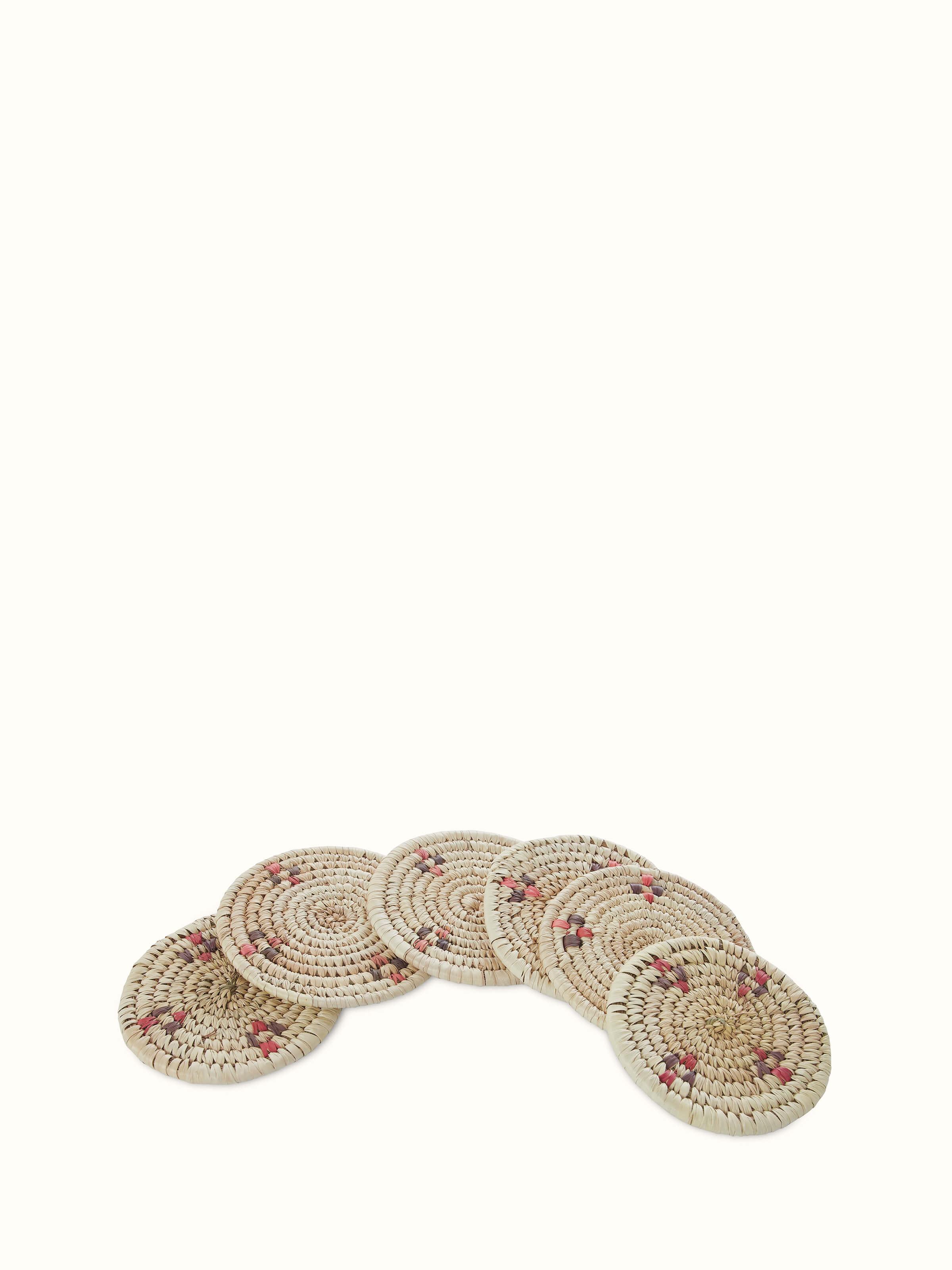 Close-up of Kanshi Natural Fibre Coaster & Basket Set (2 pcs) highlighting natural fibres and design