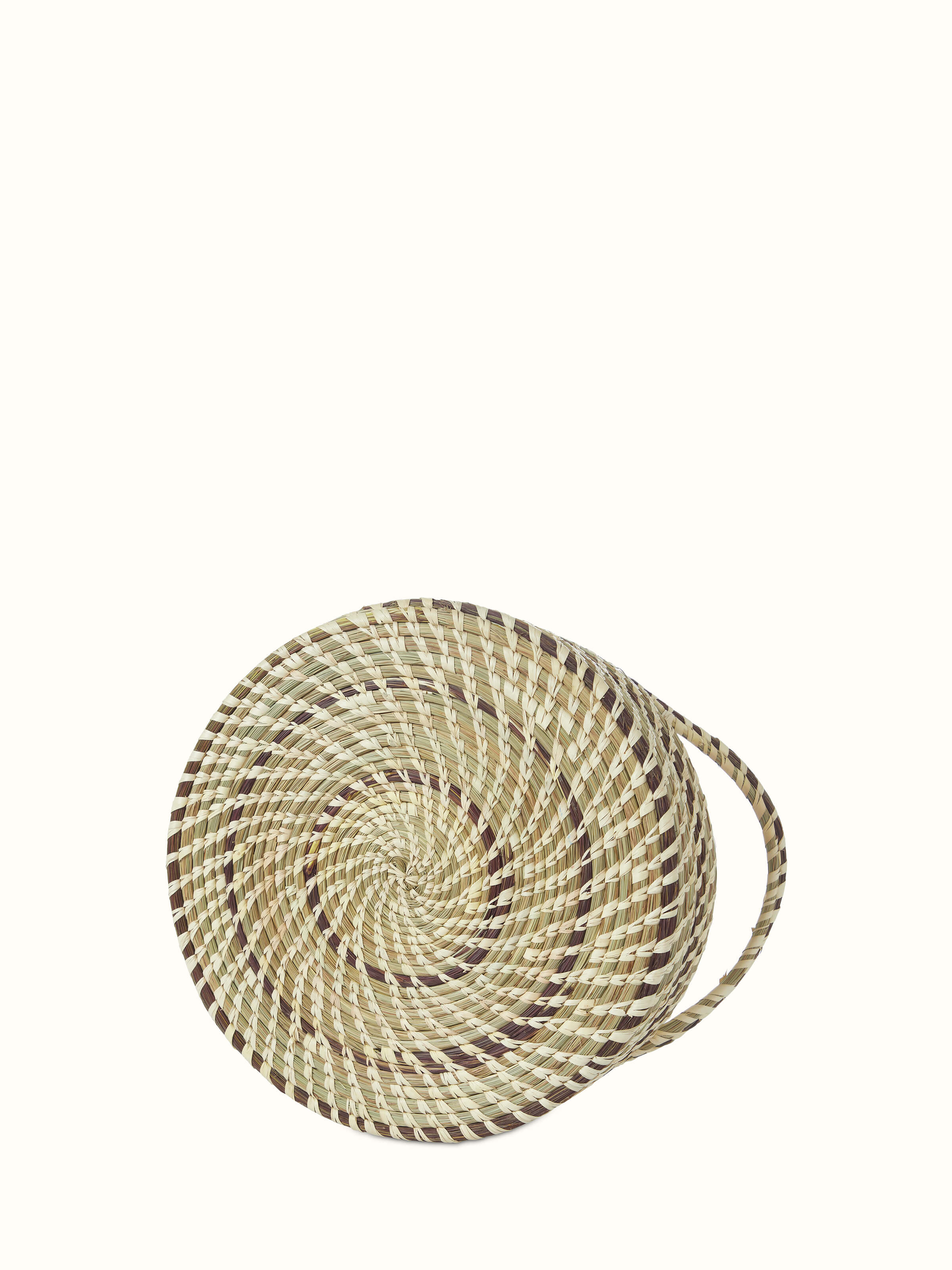 Top-down view of Kanshi basketry natural fibre fruit basket, showing its detailed weaving and natural fibre material.