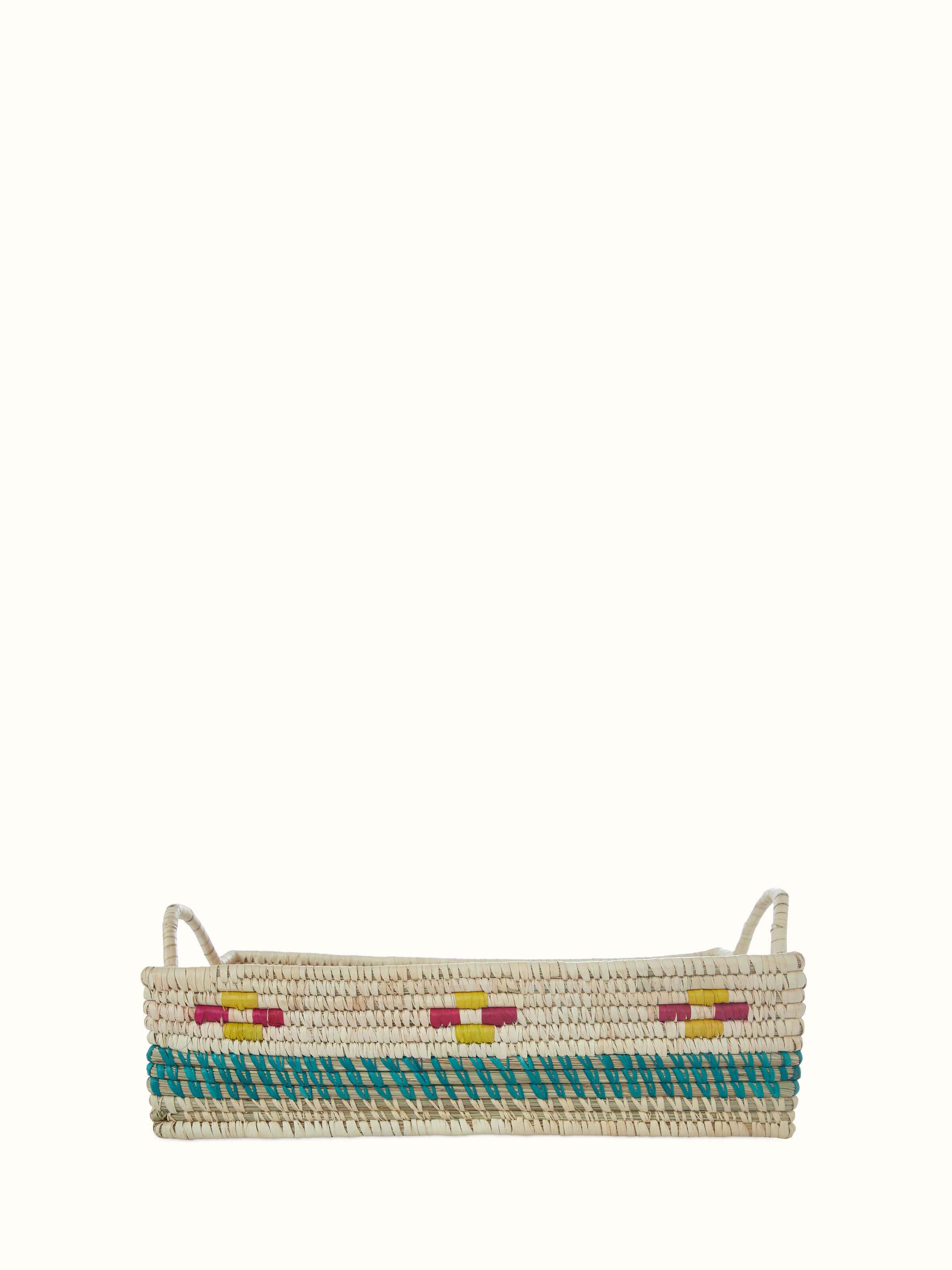 Front view of Kanshi basketry natural fibre chutni tray with intricate weaving