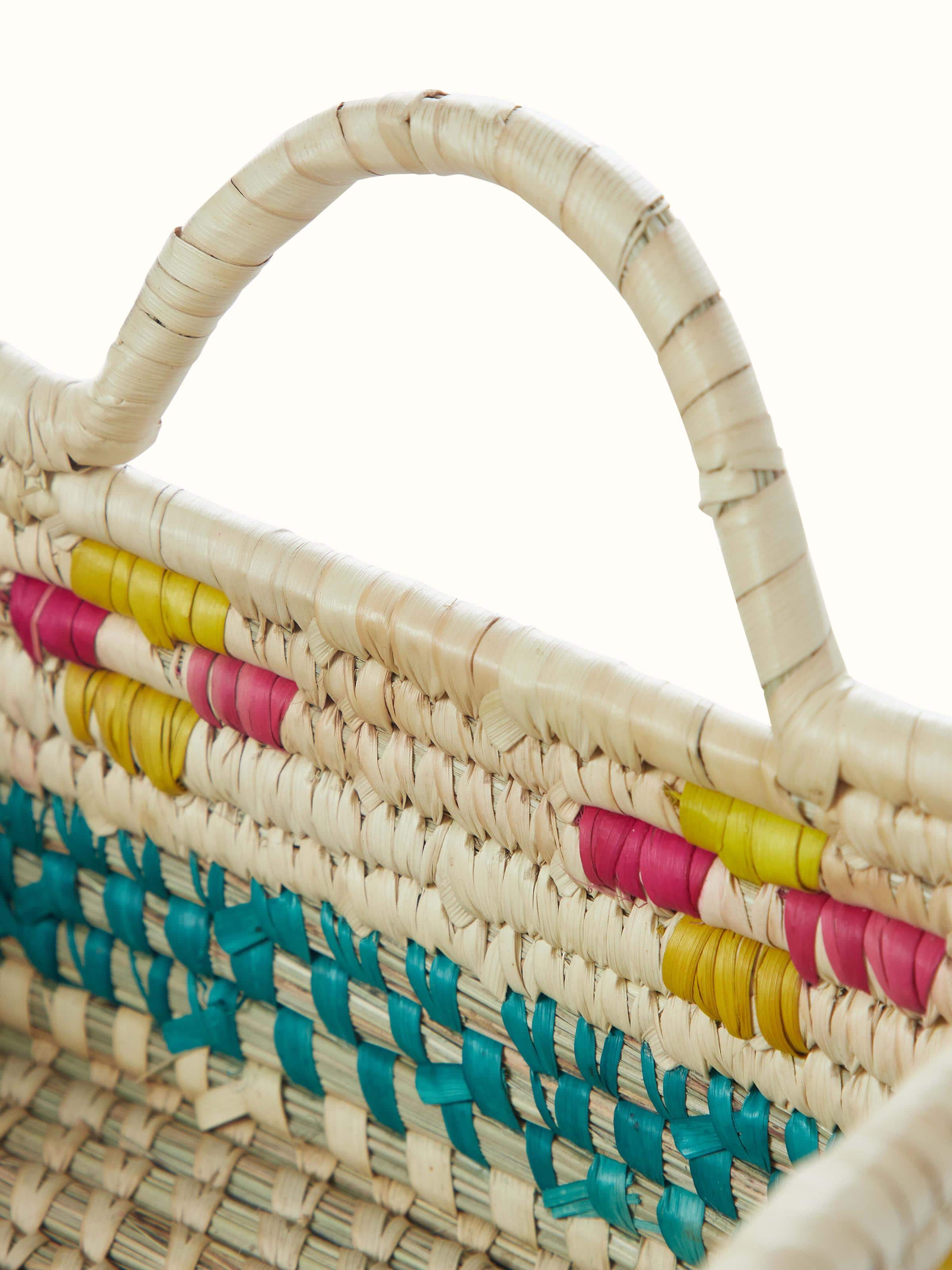 Angled view of Kanshi basketry natural fibre chutni tray showing detailed craftsmanship