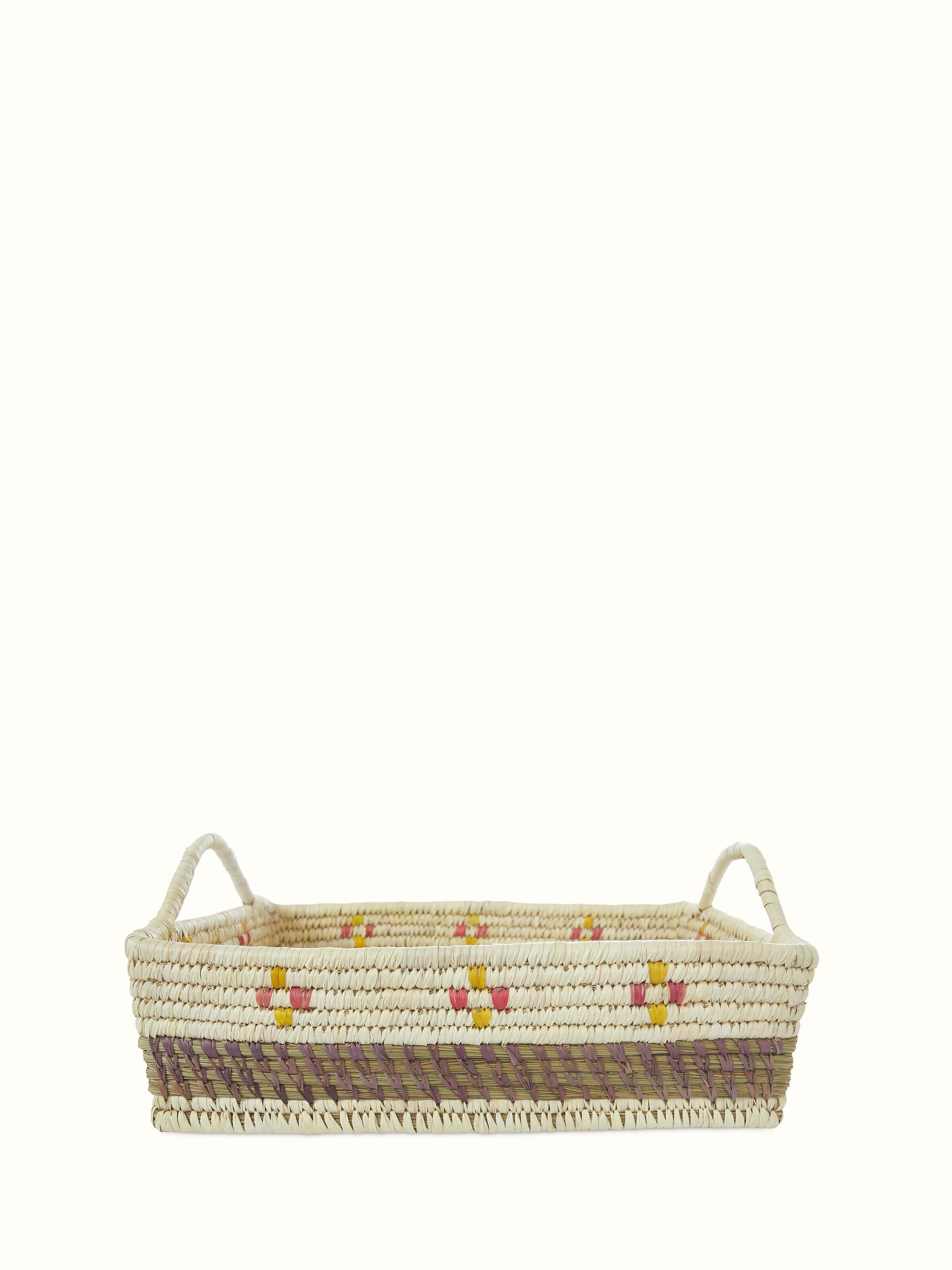 Top view of Kanshi basketry natural fibre serving tray with intricate weave details.