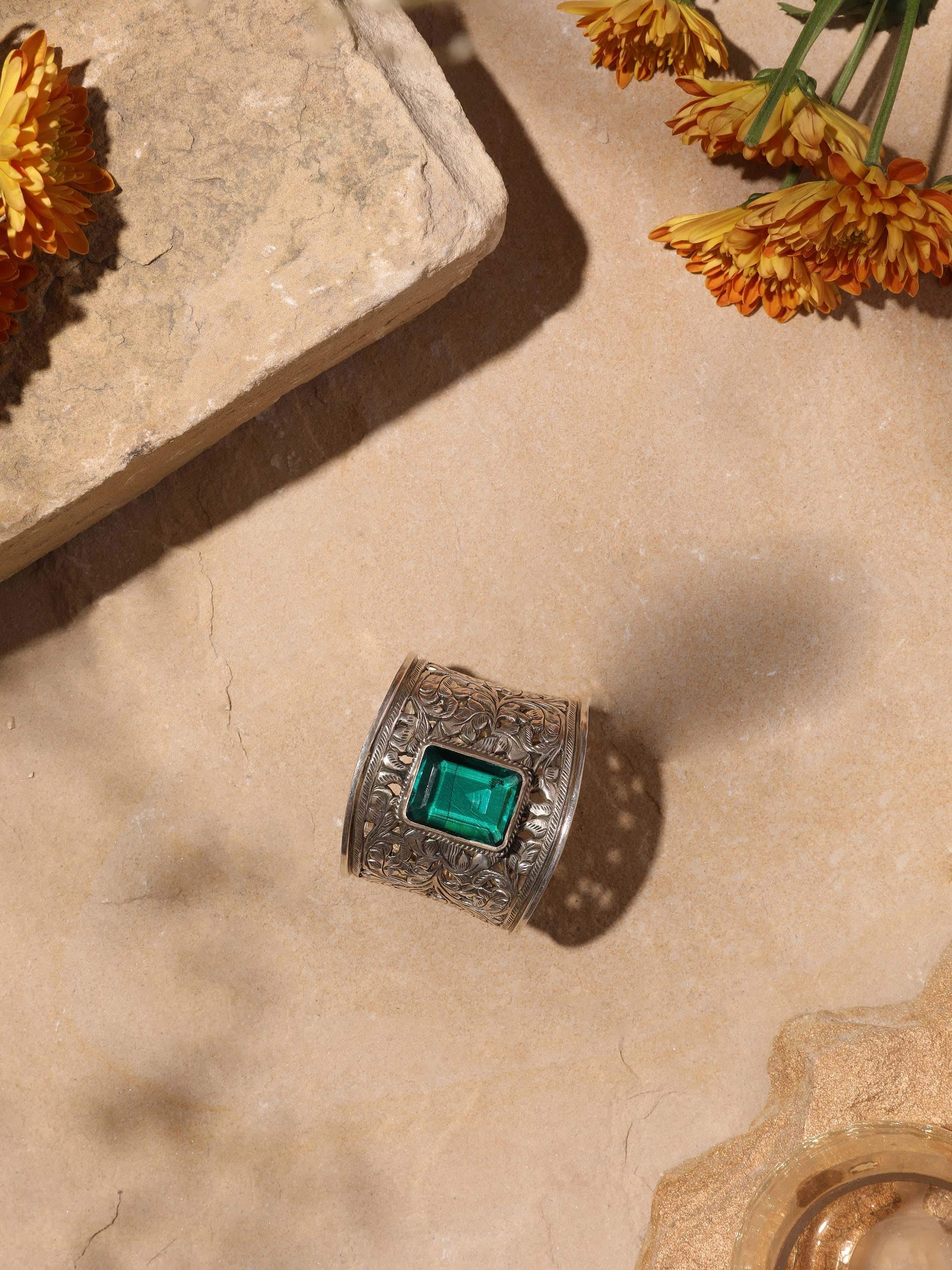 Overhead view of Silver Smithing Hand Cuff showcasing its elegant design and polished finish
