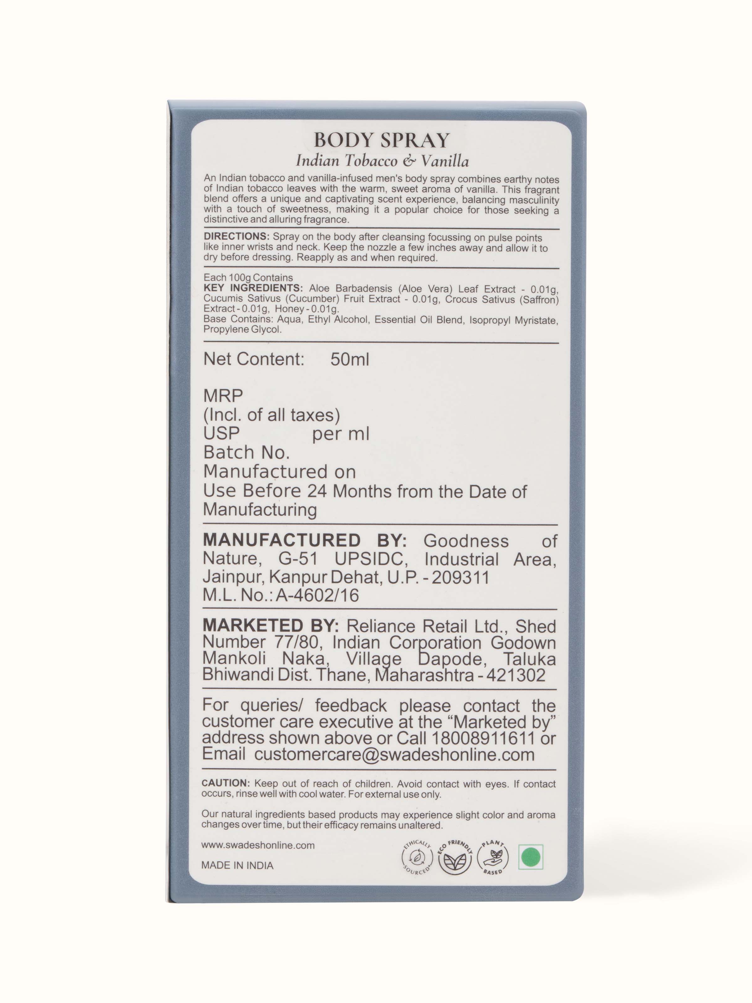 Body Spray Indian Tobacco & Vanilla