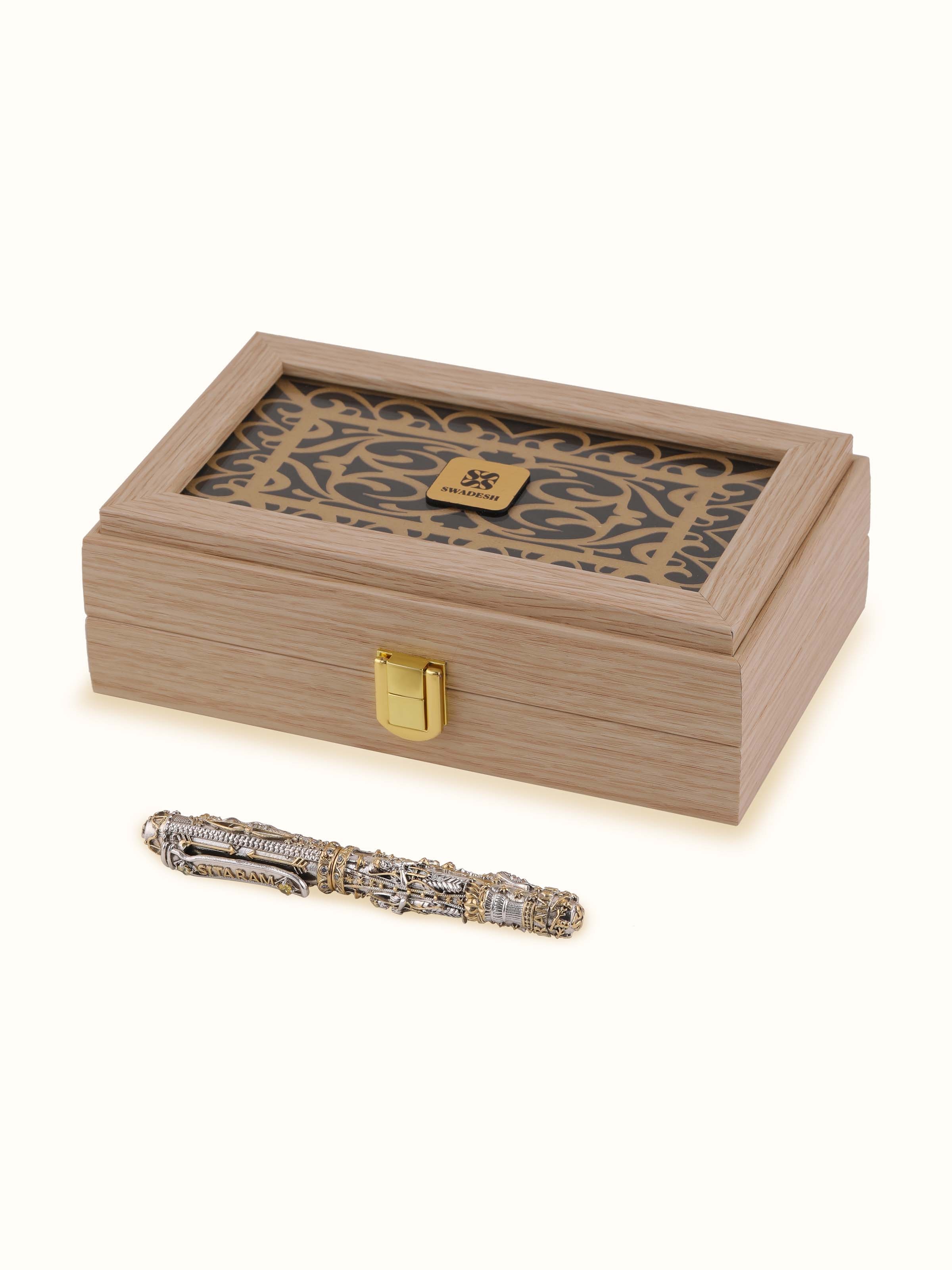 Front view of Figures Silver Smithing Pen with detailed silver craftsmanship and intricate design.