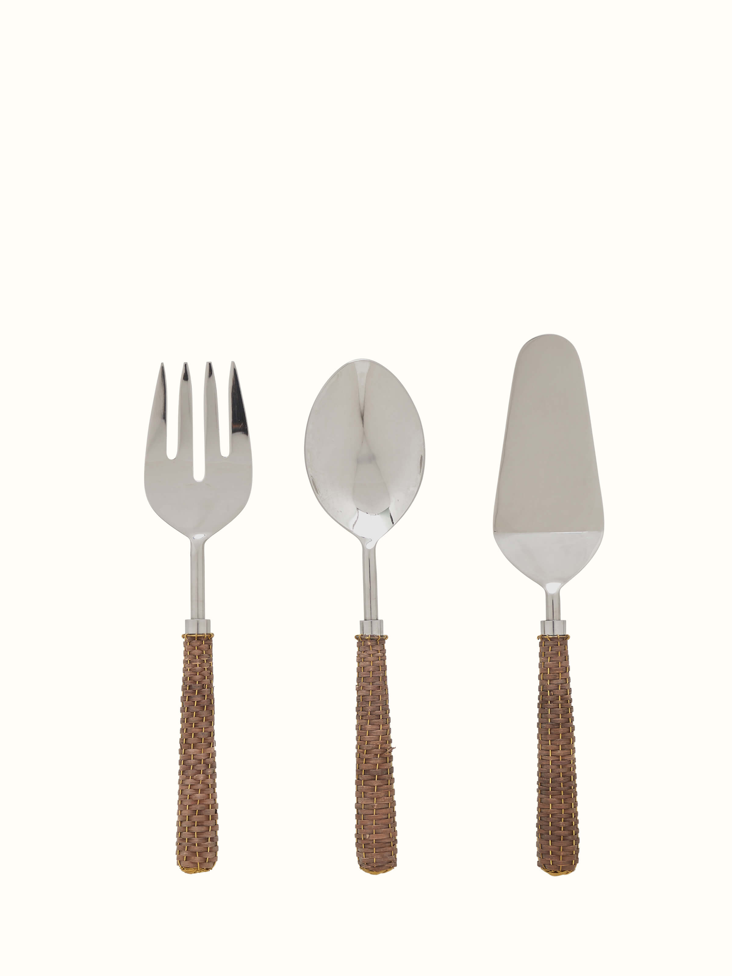 Front view of Stainless Steel Cutlery with Rattan Handles (3 pcs)