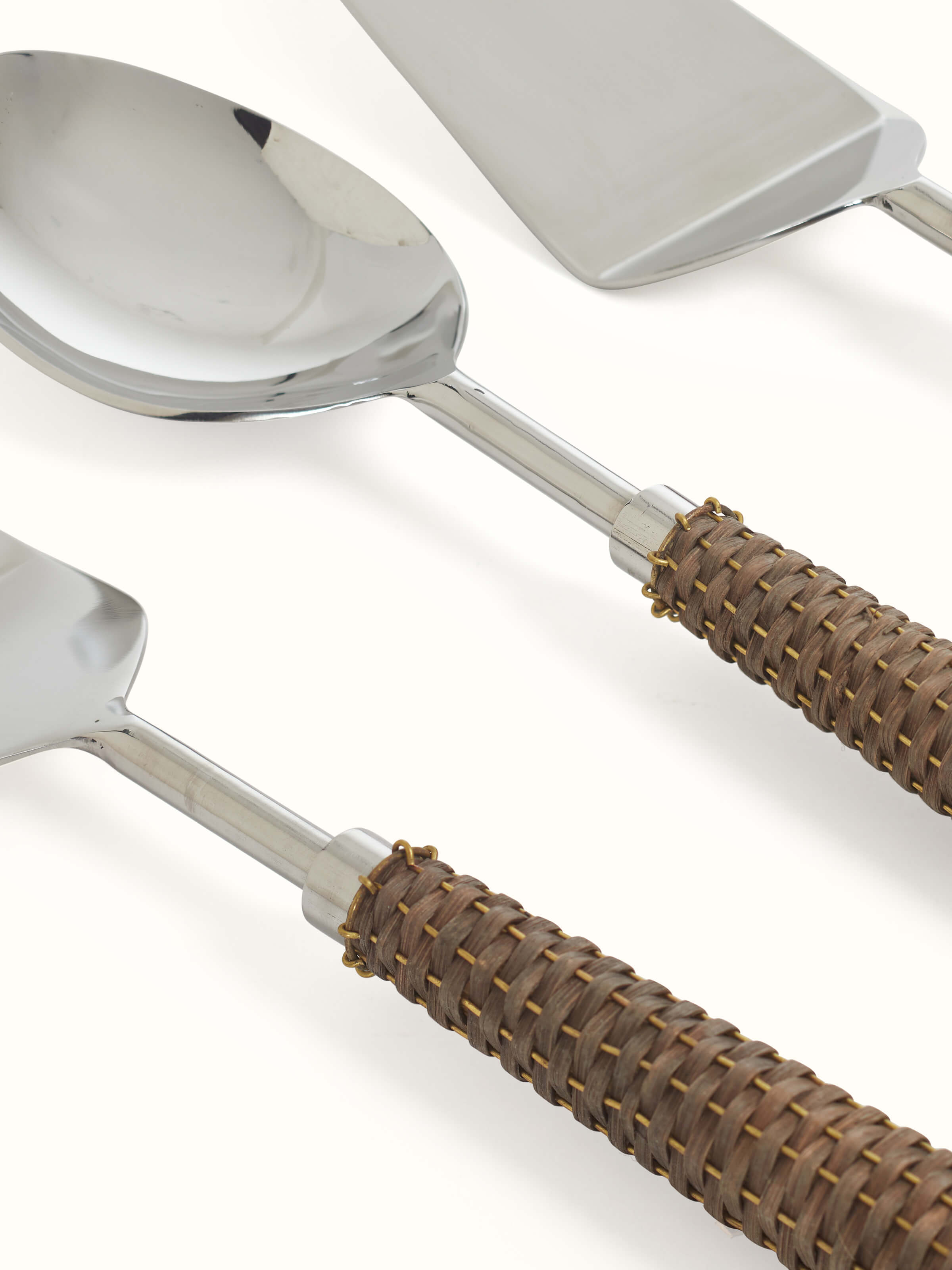 Close-up of Stainless Steel Cutlery with Rattan Handles (3 pcs)