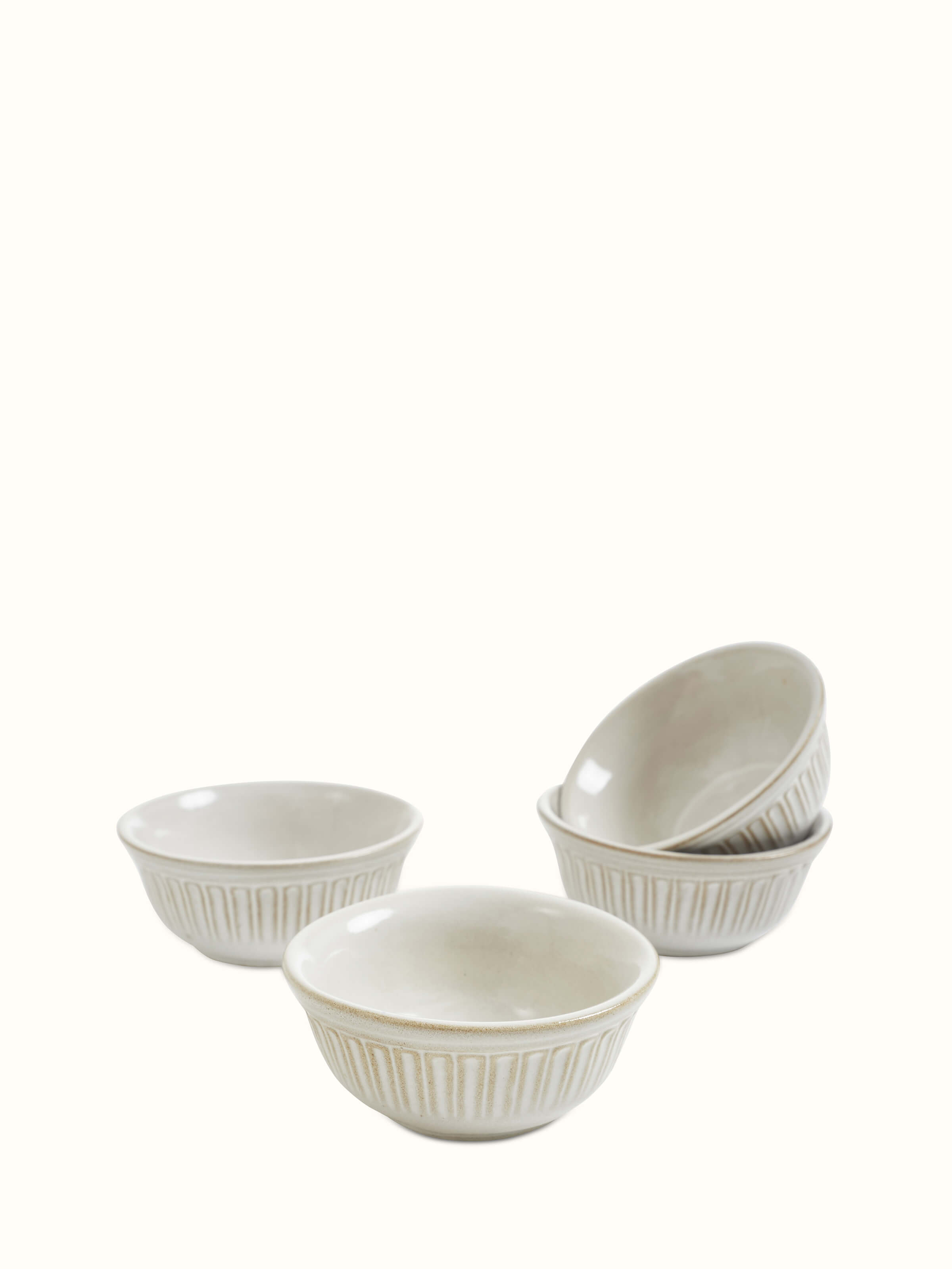 Front view of Glass-finished studio pottery ceramic dinner bowls in white (4 pcs) showcasing the pristine finish and elegant design