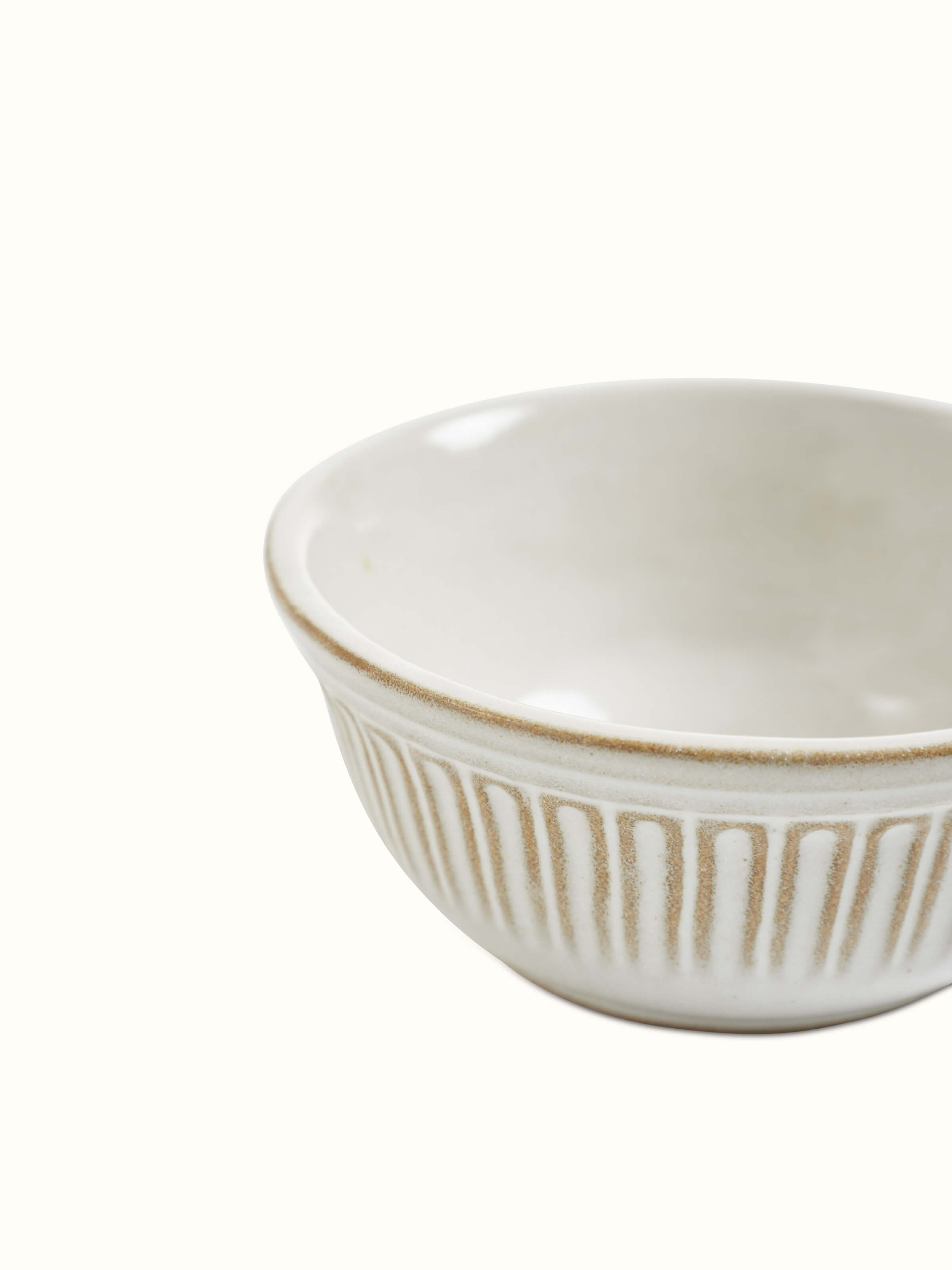 Close-up view of Glass-finished studio pottery ceramic dinner bowls in white (4 pcs) showcasing the smooth texture and refined finish