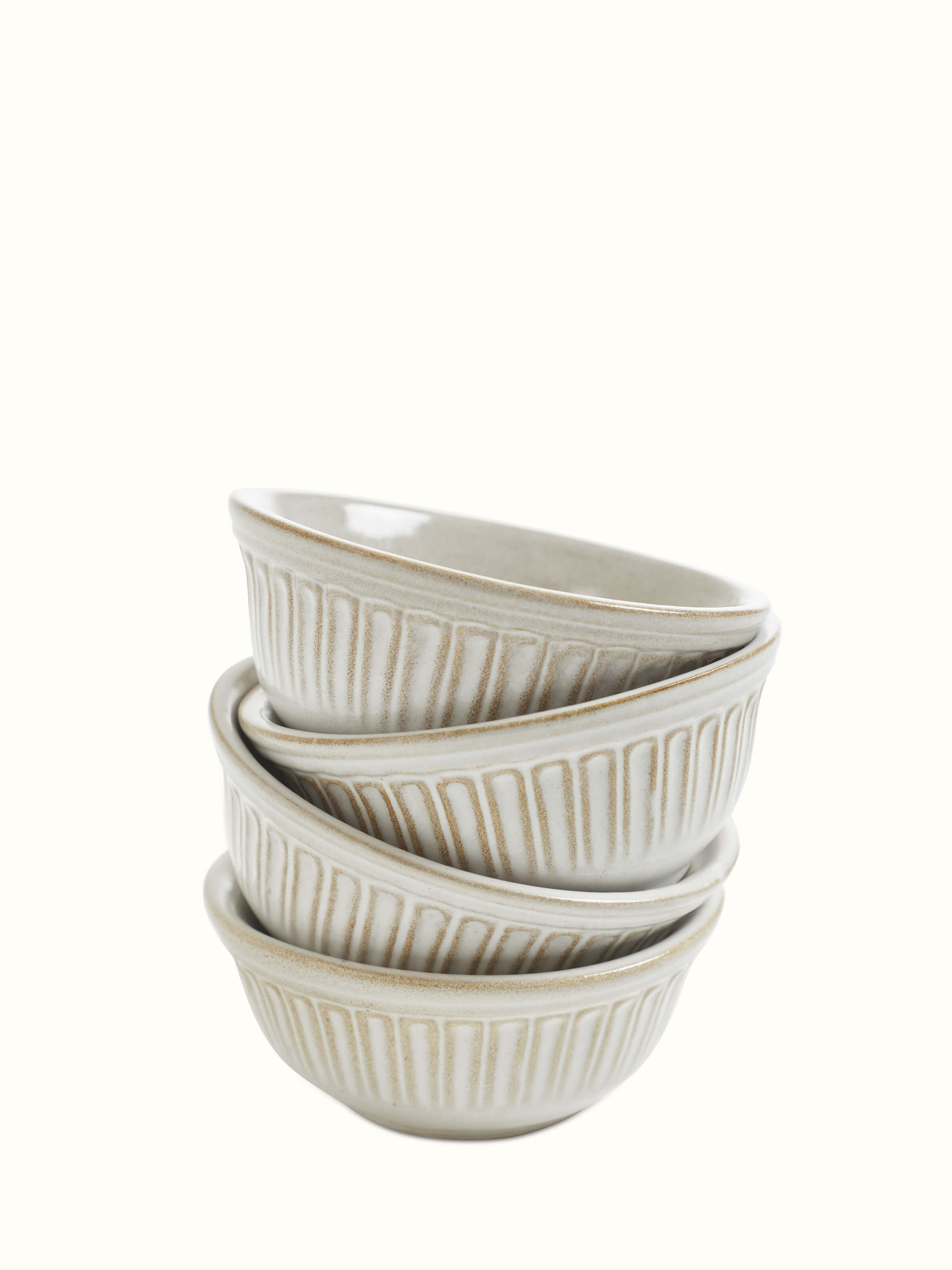 Detailed view of Glass-finished studio pottery ceramic dinner bowls in white (4 pcs) showcasing smooth, glossy finish and elegant design