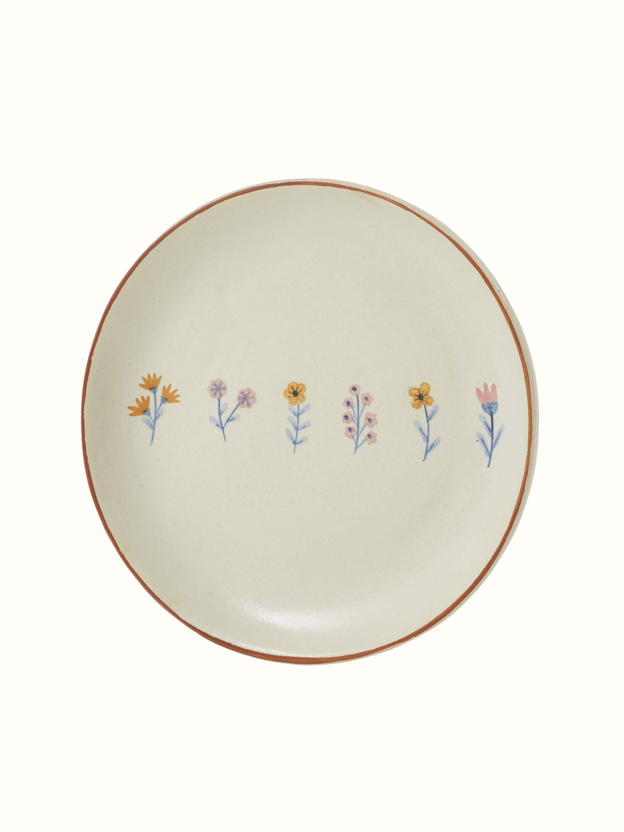 Top view of Studio pottery ceramic side plates in beige (4 pcs) displaying the design