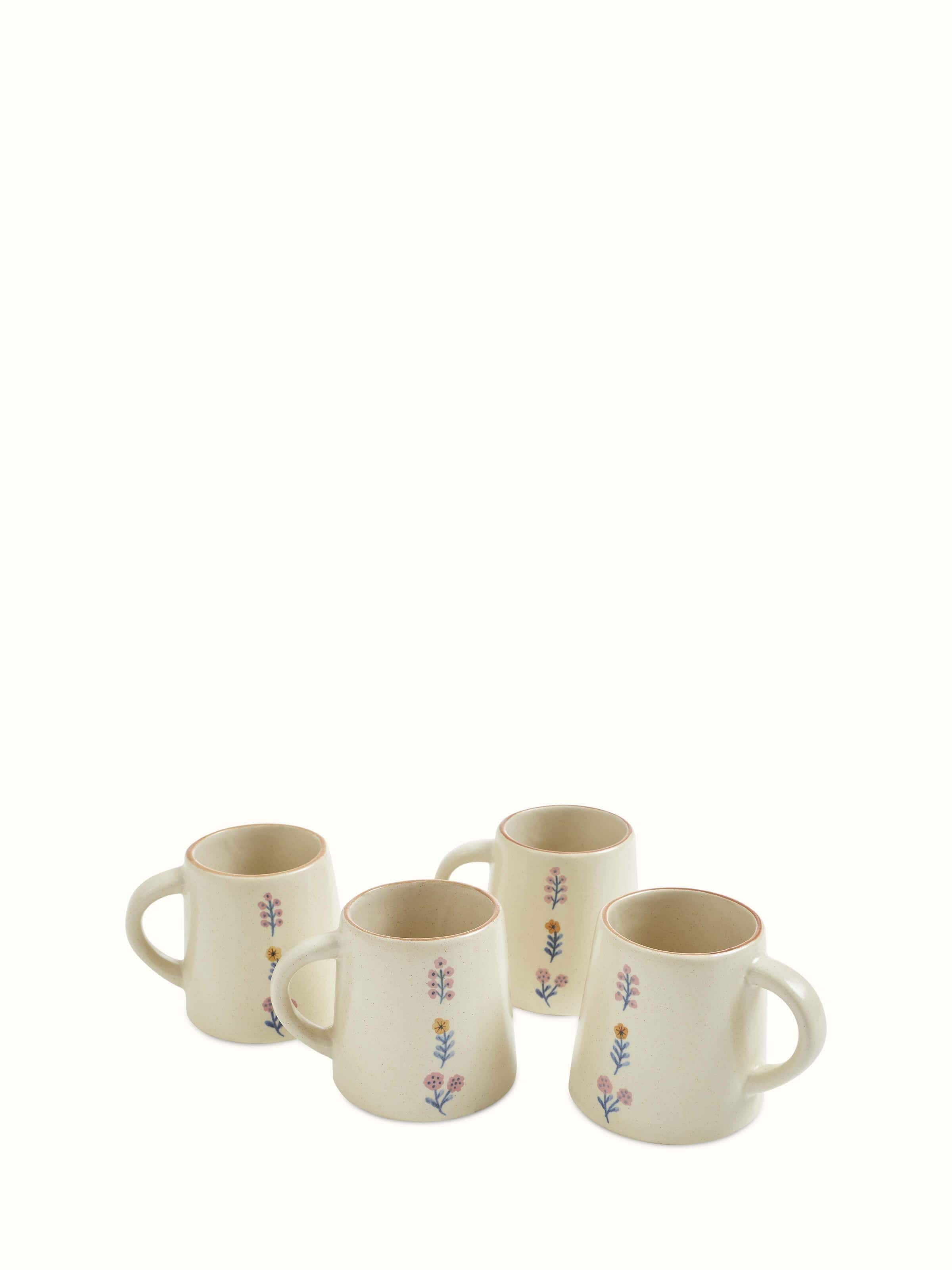 Front view of Studio Pottery Ceramic Coffee Mugs set of 4, showcasing the unique glaze and handcrafted design.