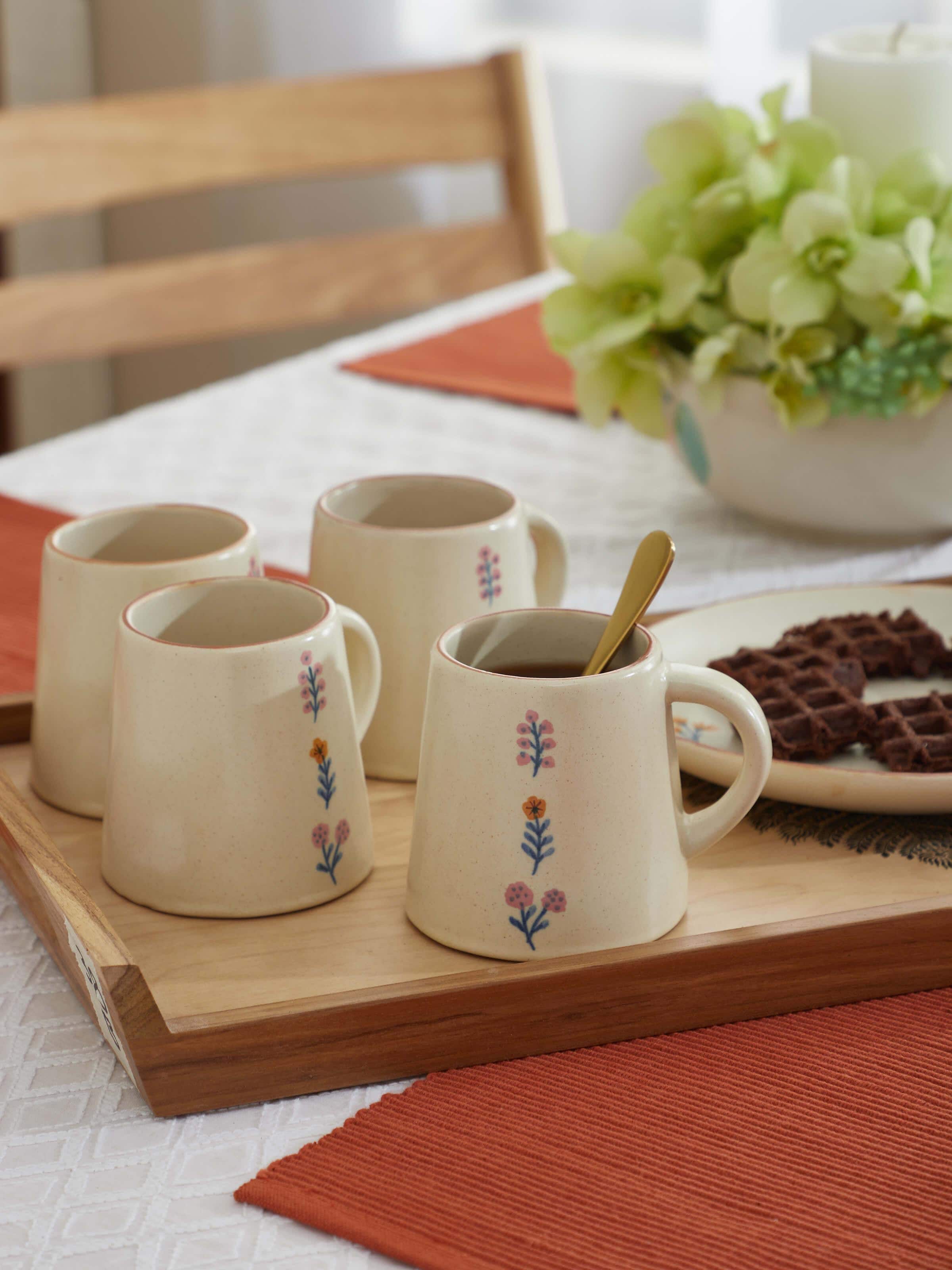 Side view of Studio Pottery Ceramic Coffee Mugs set of 4, highlighting the elegant design and artisanal craftsmanship.