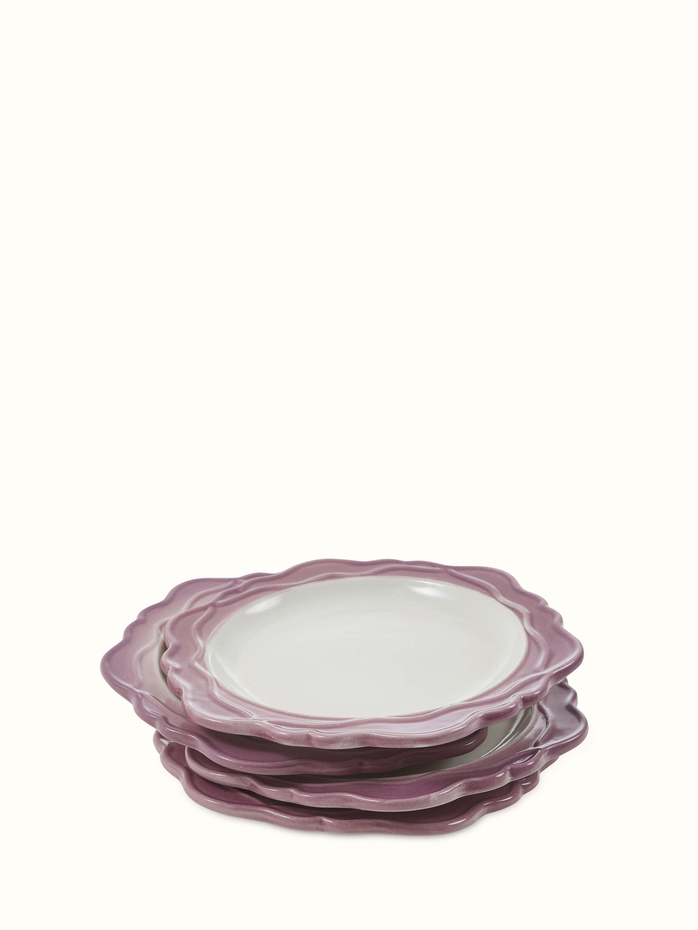 Front view of studio pottery ceramic side plates white & pink set (4 pcs)