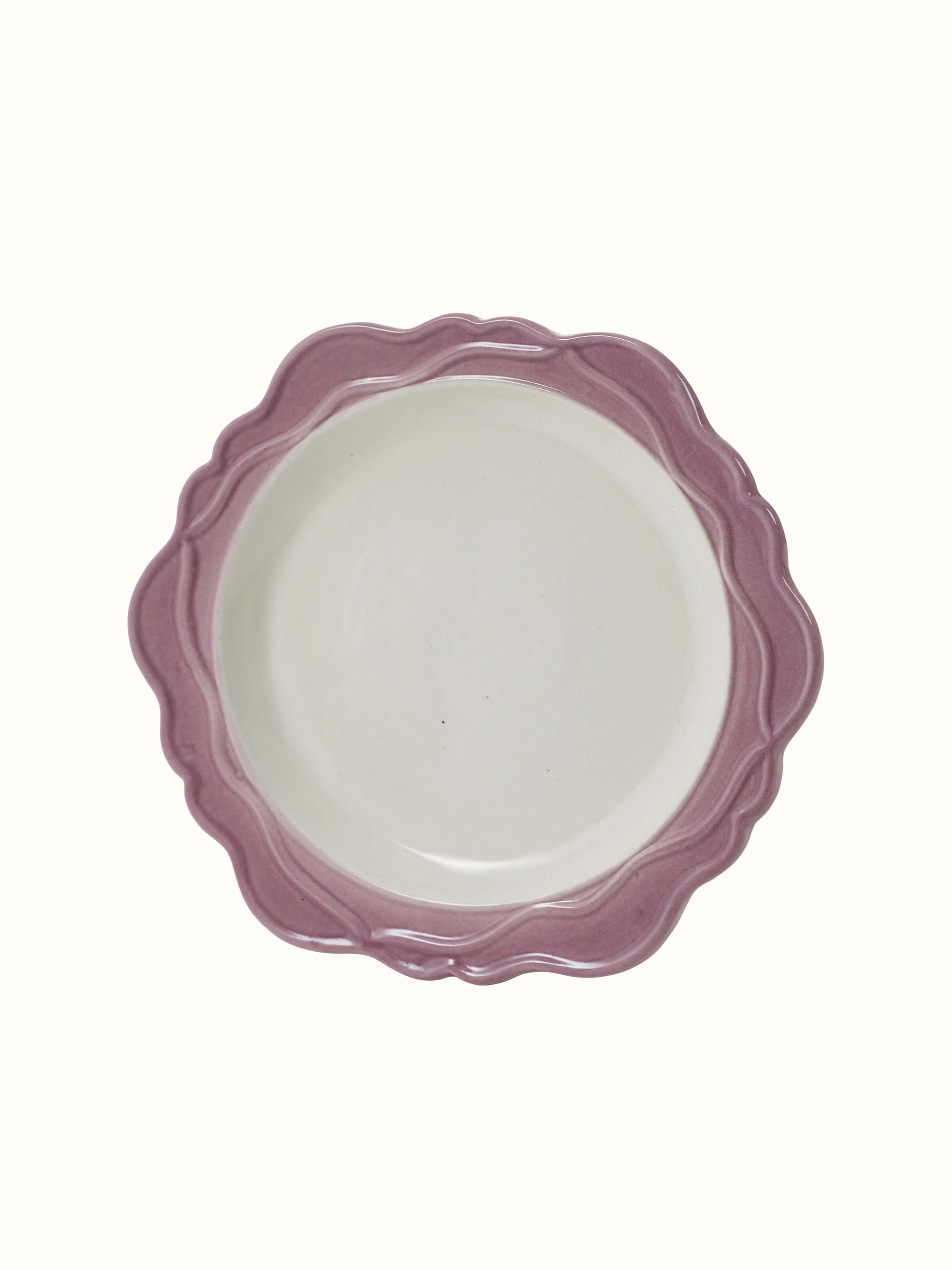 Top view of studio pottery ceramic side plates white & pink set (4 pcs)