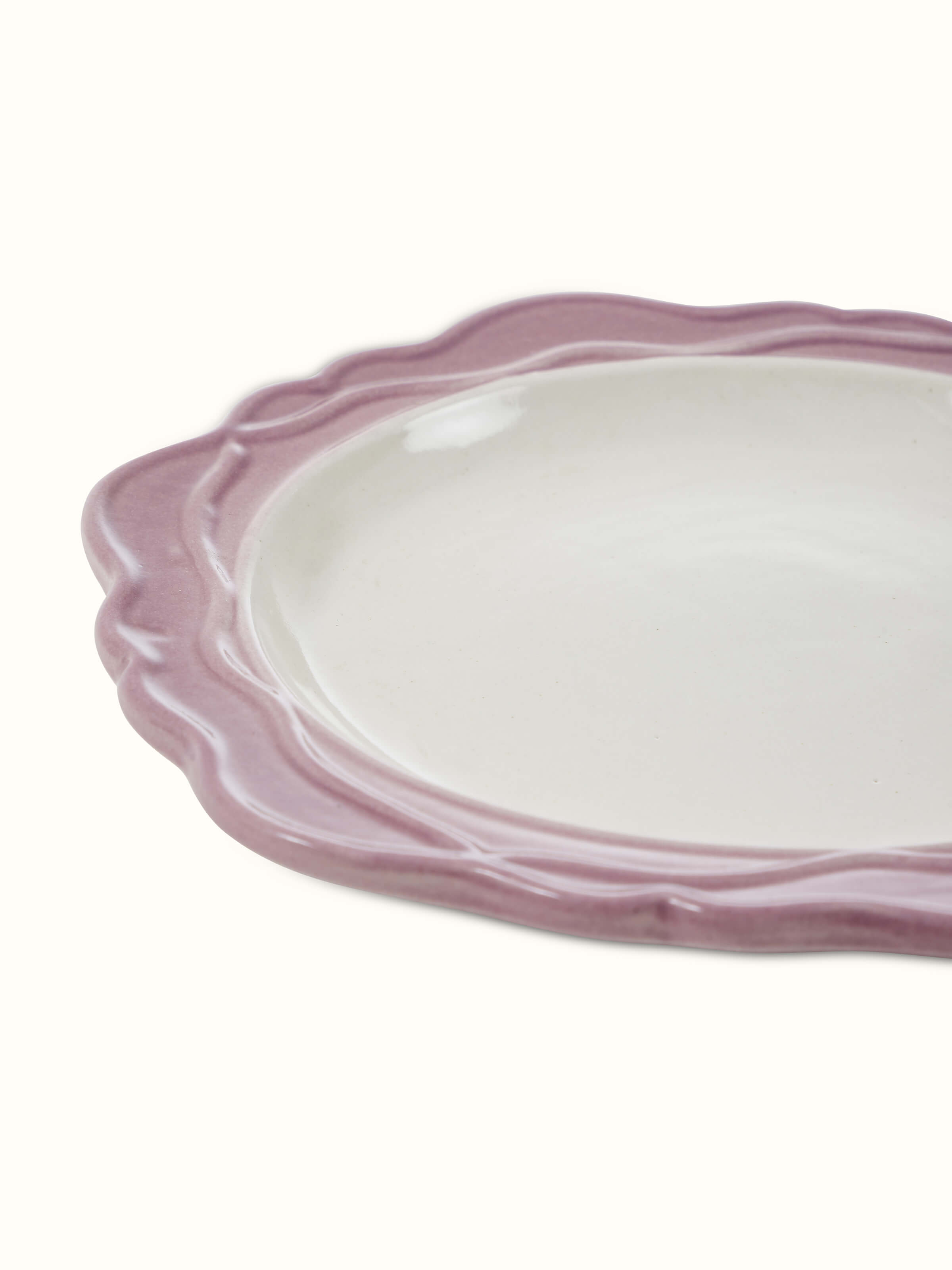 Bottom view of studio pottery ceramic side plates white & pink set (4 pcs)