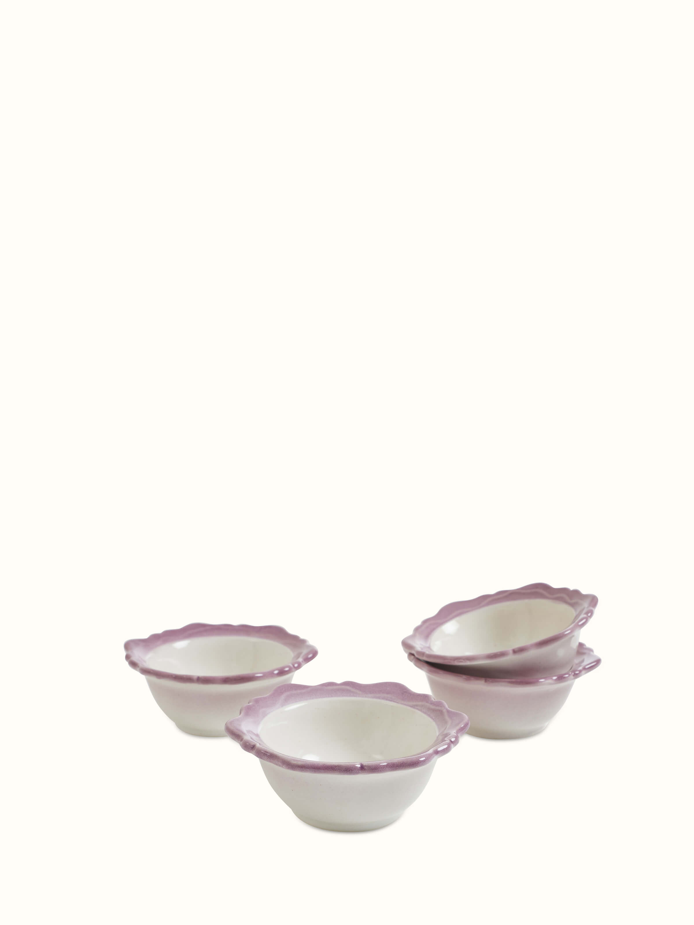 Top view of Studio Pottery Ceramic Dinner Bowls in pink, showing full set with charming design (4 pcs)