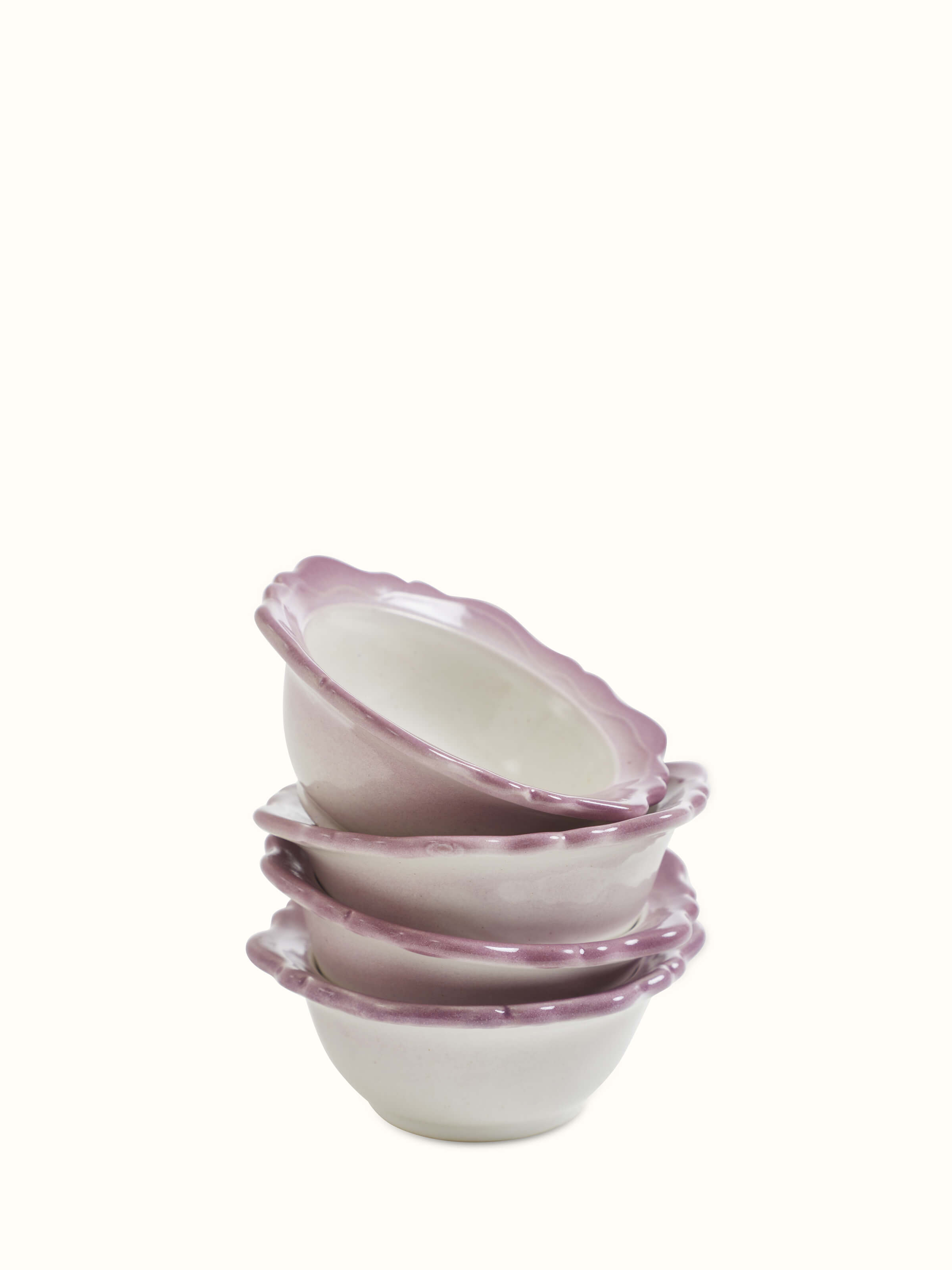 Studio Pottery Ceramic Dinner Bowls in pink, close-up showing smooth glaze and fine craftsmanship (4 pcs)