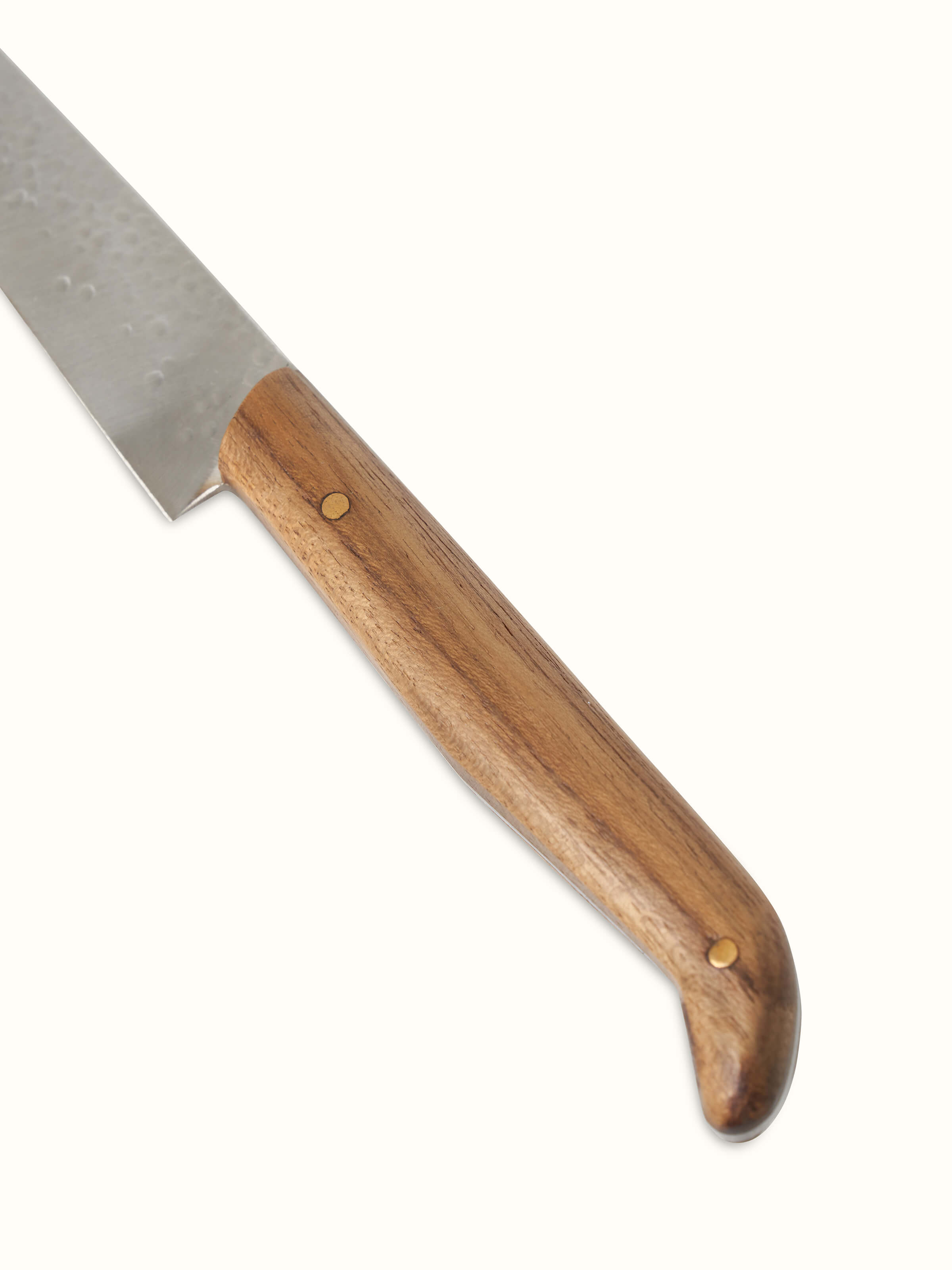 Close-up of Reha stainless steel cleaver knife showing the fine detailing of the blade and handle