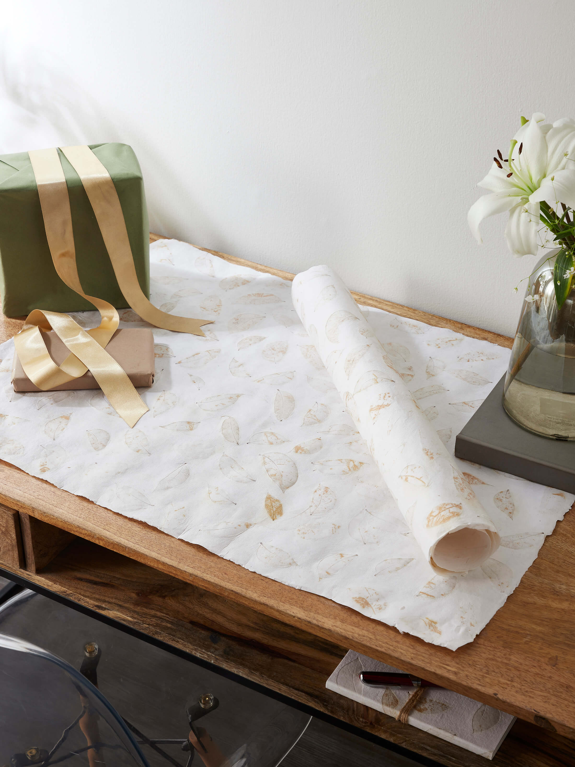 Side view of Auroville Handmade Paper Wrapping Sheets in White (2 pcs) highlighting texture.