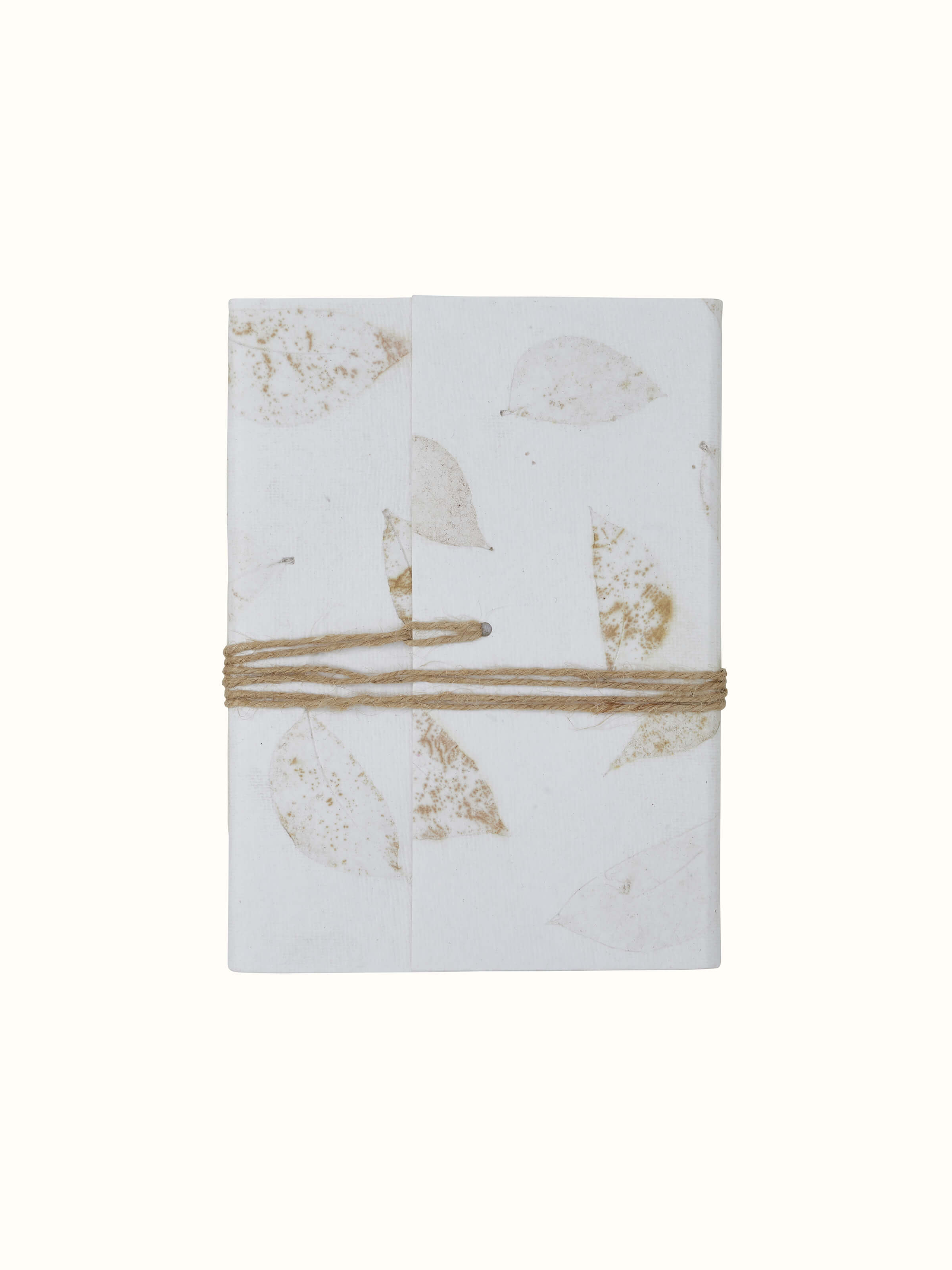 Back view of Auroville Handmade Paper Notebook with Rope in white, displaying the cover and rope closure.