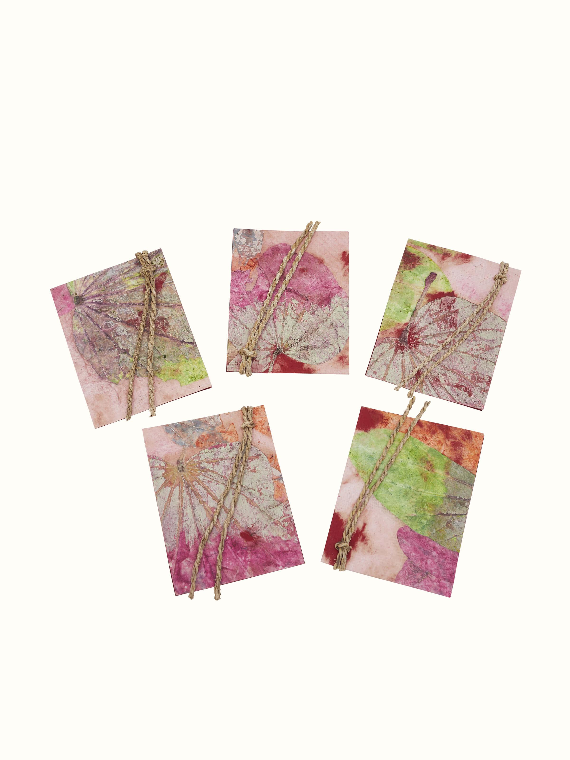 Front angle view of Auroville handmade paper gift tags pink (5 pcs)
