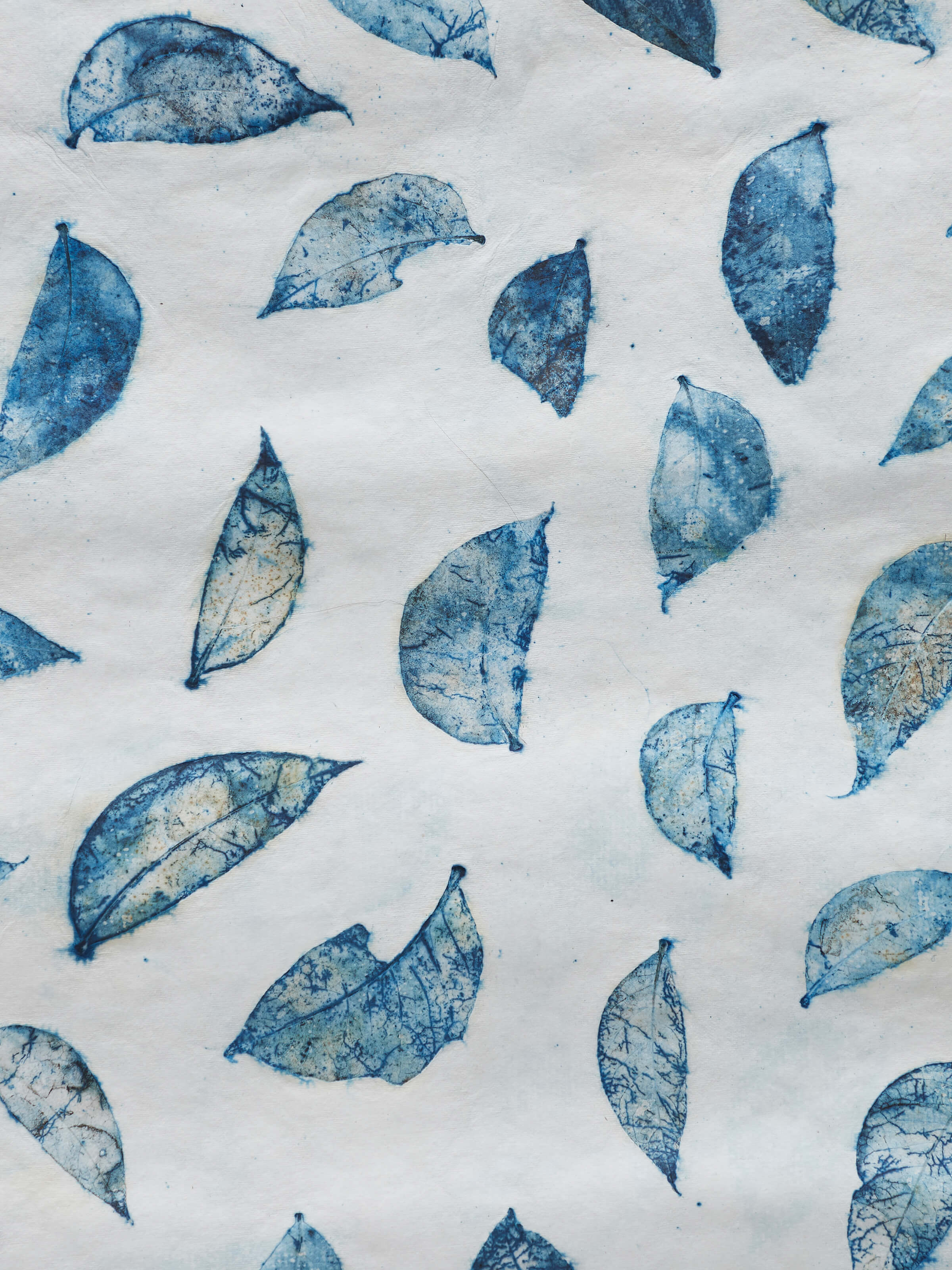 Front view of Auroville handmade paper wrapping sheets in blue, displaying two sheets with a high-quality finish
