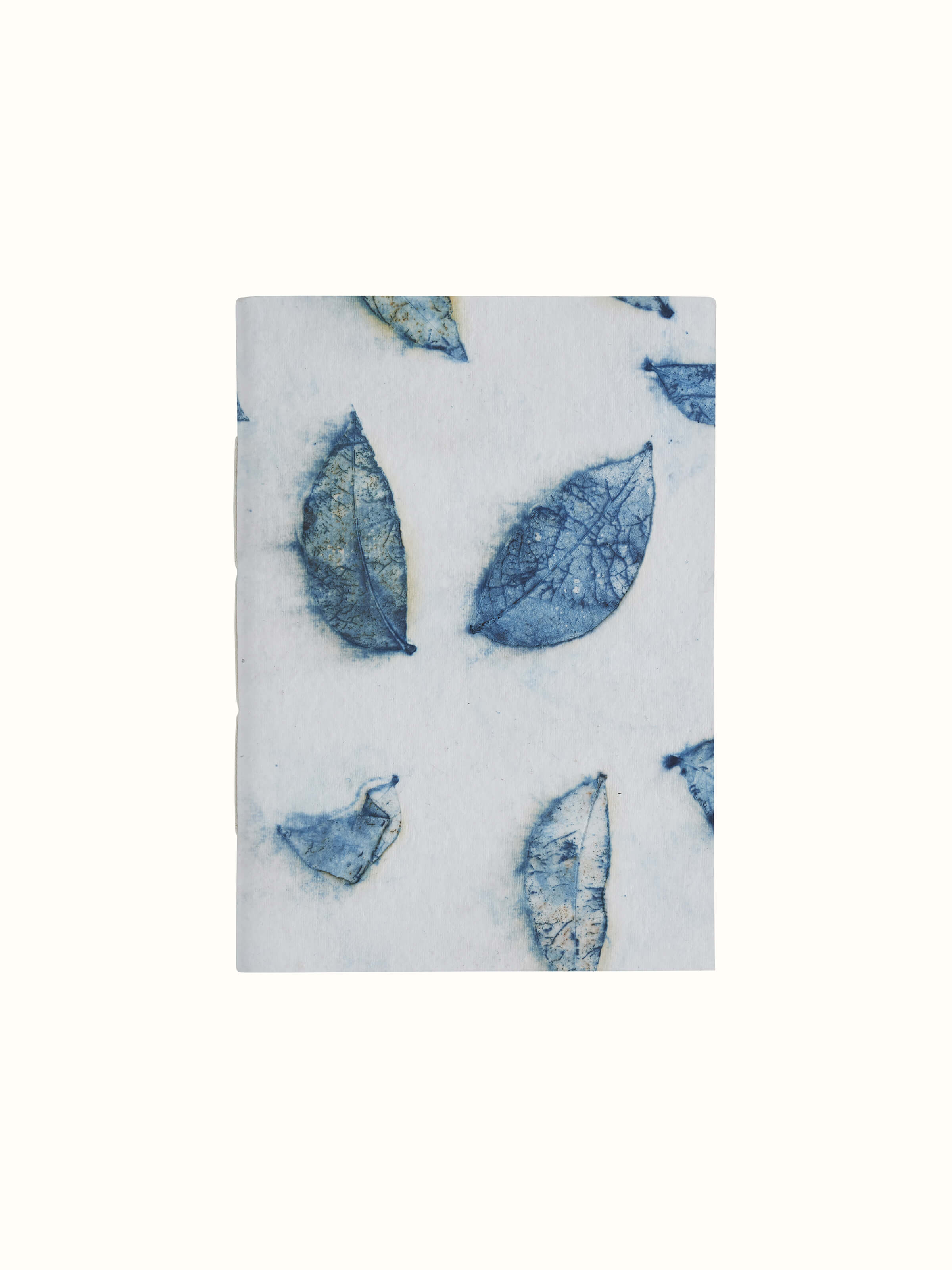 Front view of Auroville handmade paper notebook in blue, showcasing the textured cover and artisanal craftsmanship.