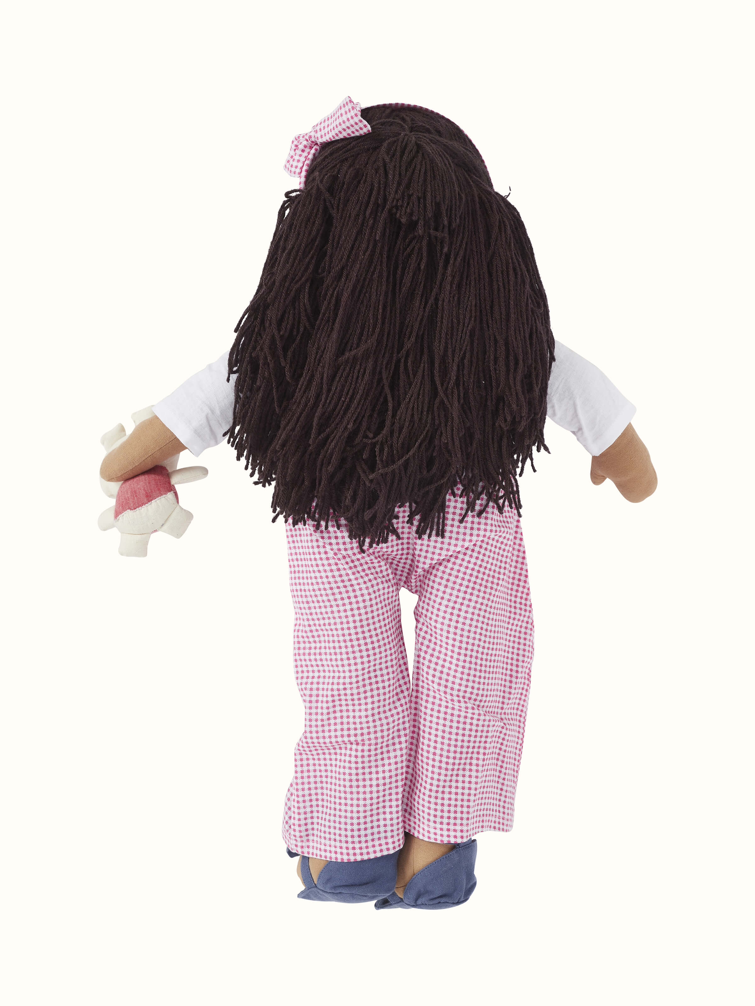 Detailed back view of Cotton & polyester doll set in pink, focusing on the quality of the fabric and craftsmanship.