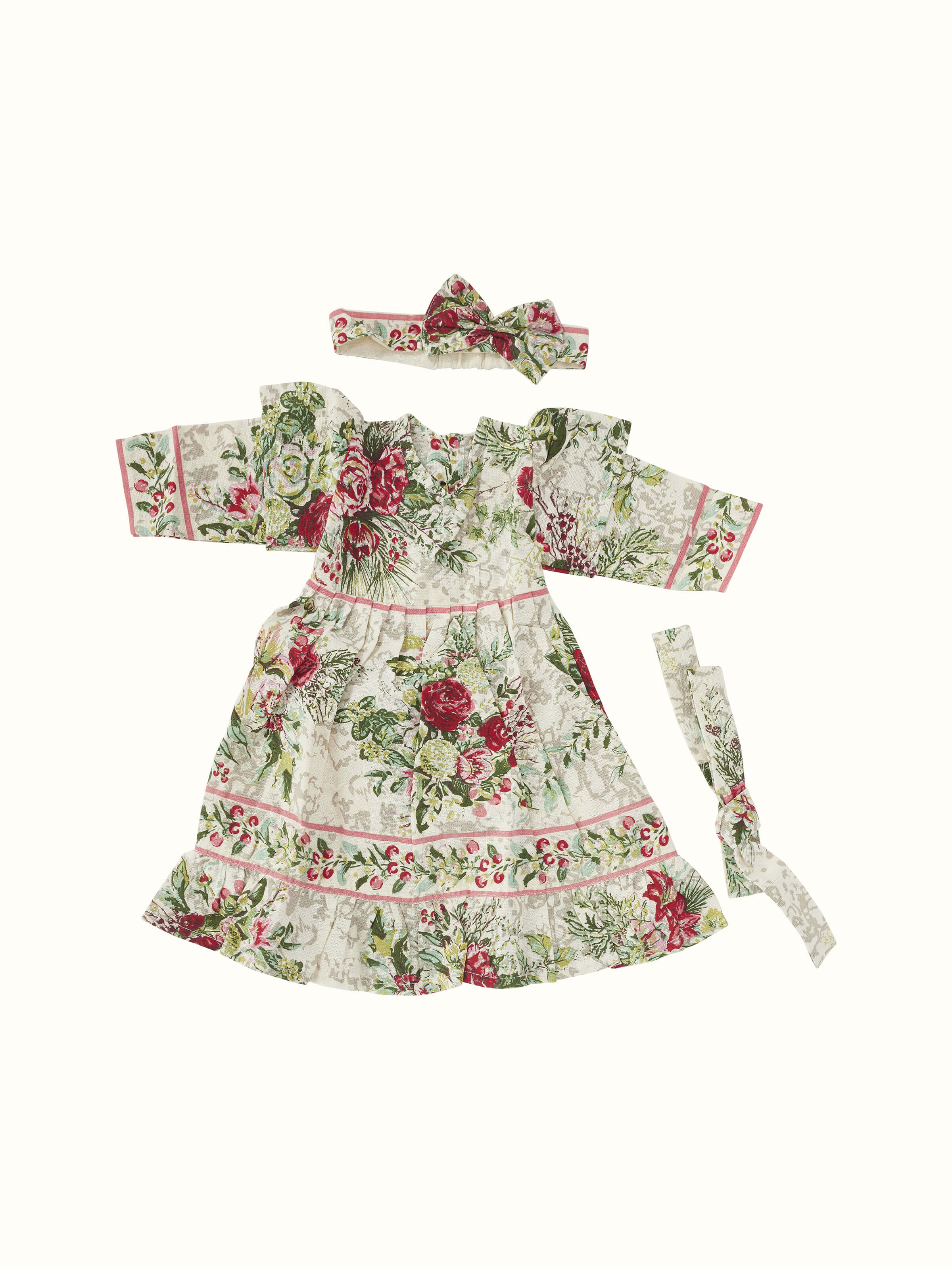 Detailed view of Cotton & Polyester Doll Dress Set showing intricate patterns and stitching.