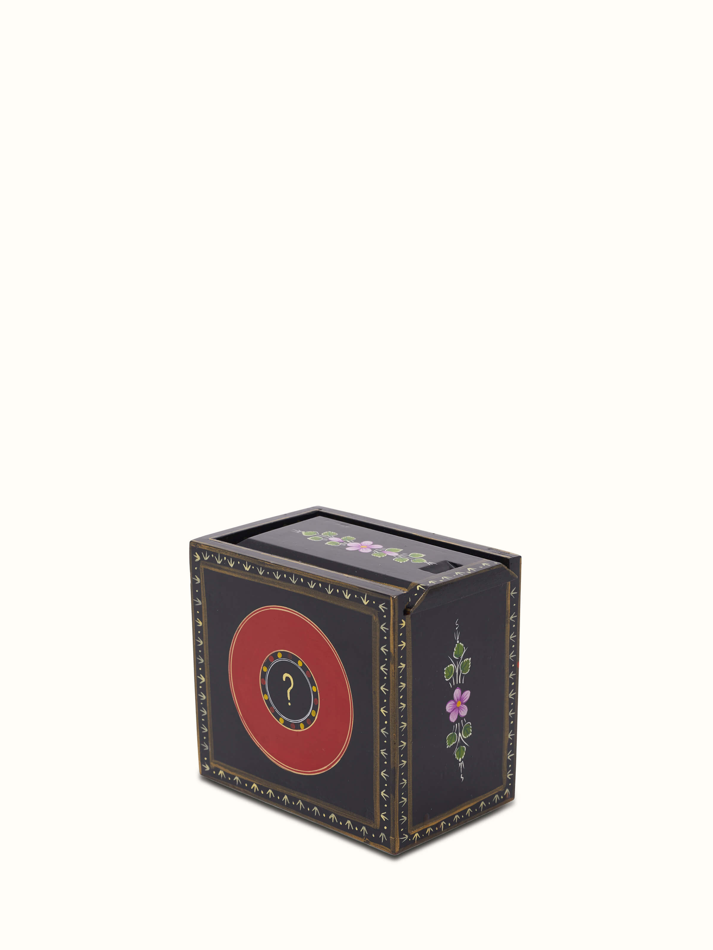 Side view of Ganjifa Memory Card Game in black highlighting the card edges and design.