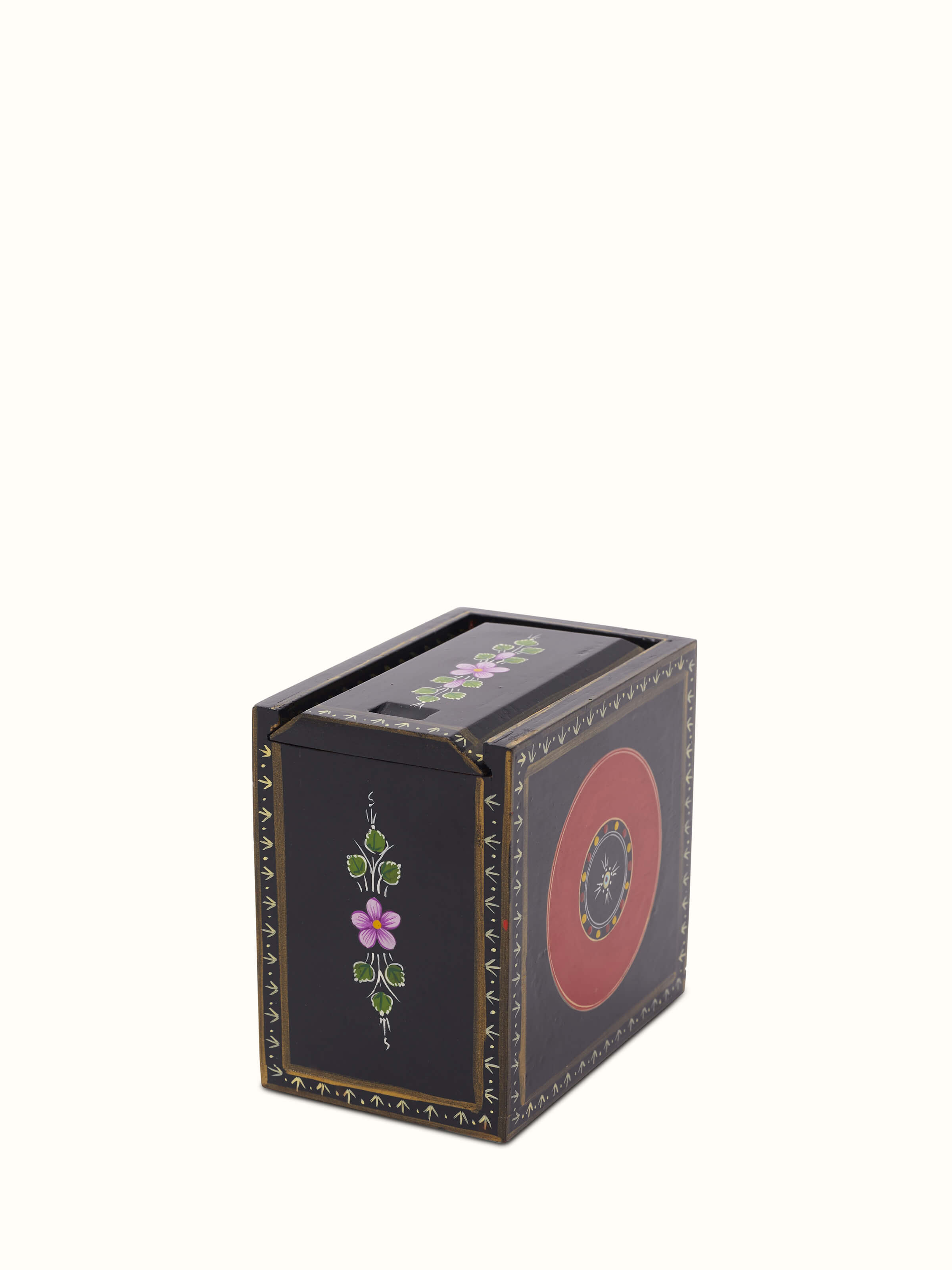 Detail view of Ganjifa Memory Card Game in black focusing on the card graphics and texture.