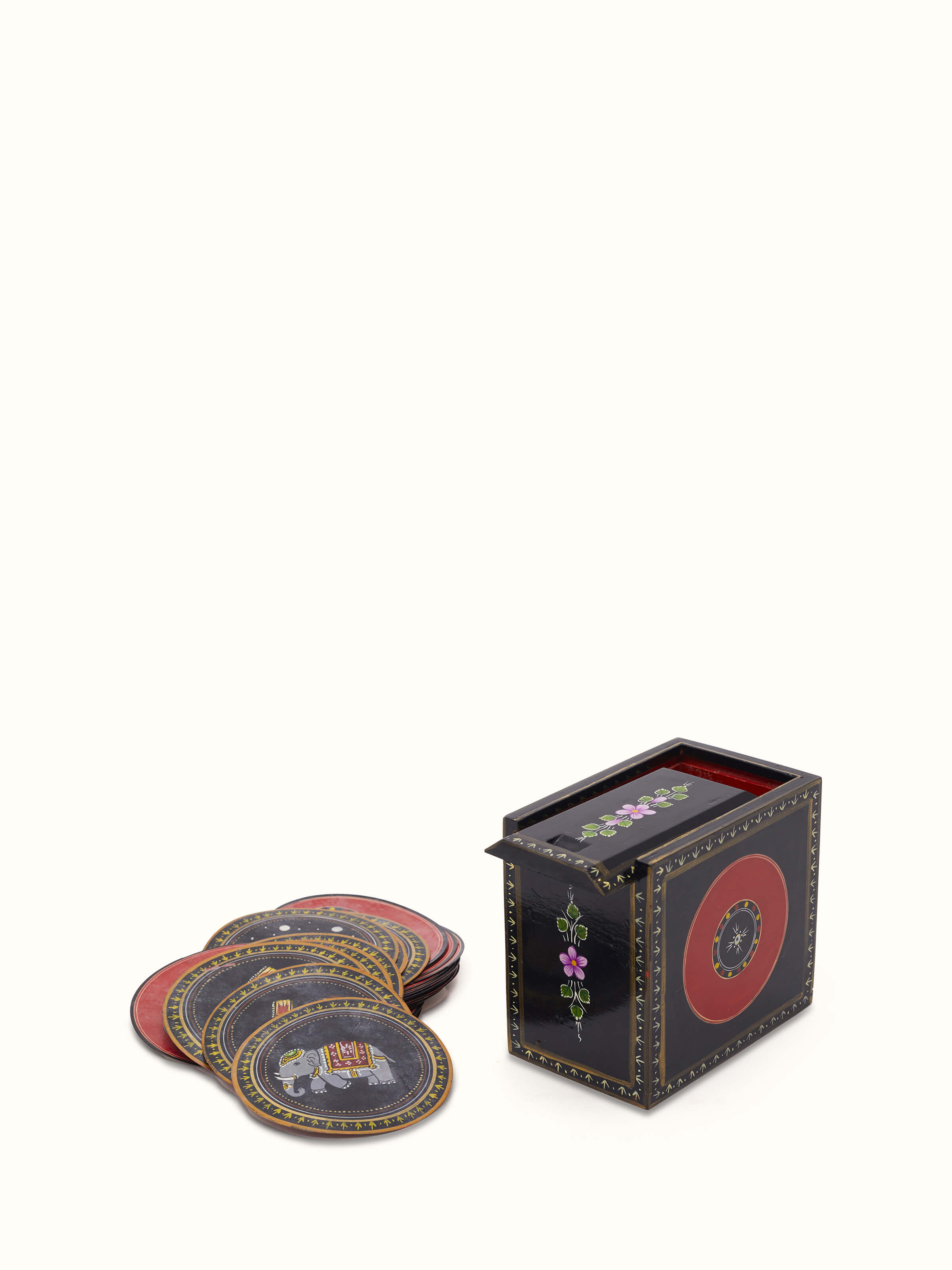 Alternate view of Ganjifa Memory Card Game in black showing different card designs and layout.