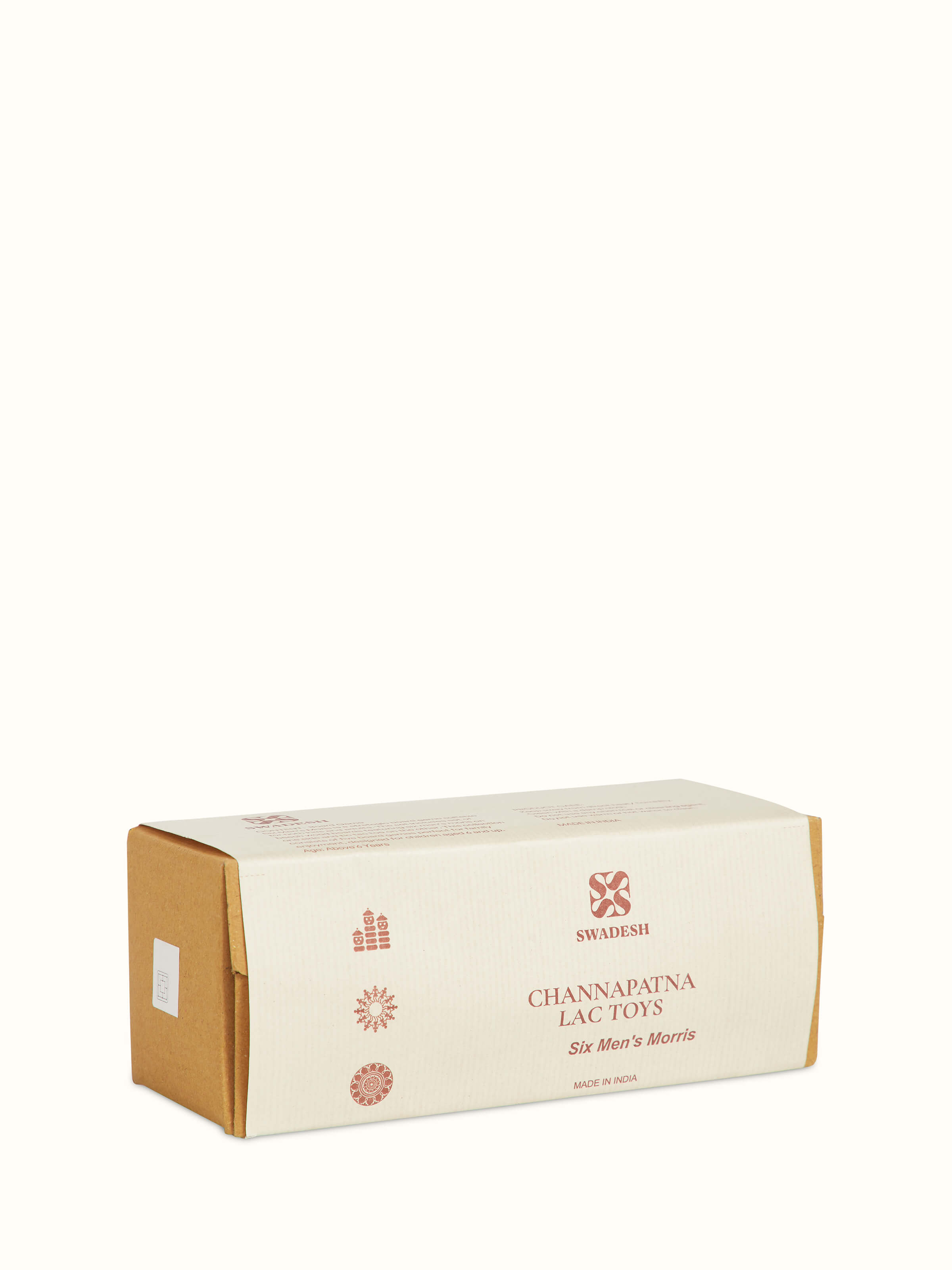 Back view of Channapatna ivory wood six men's morris off-white