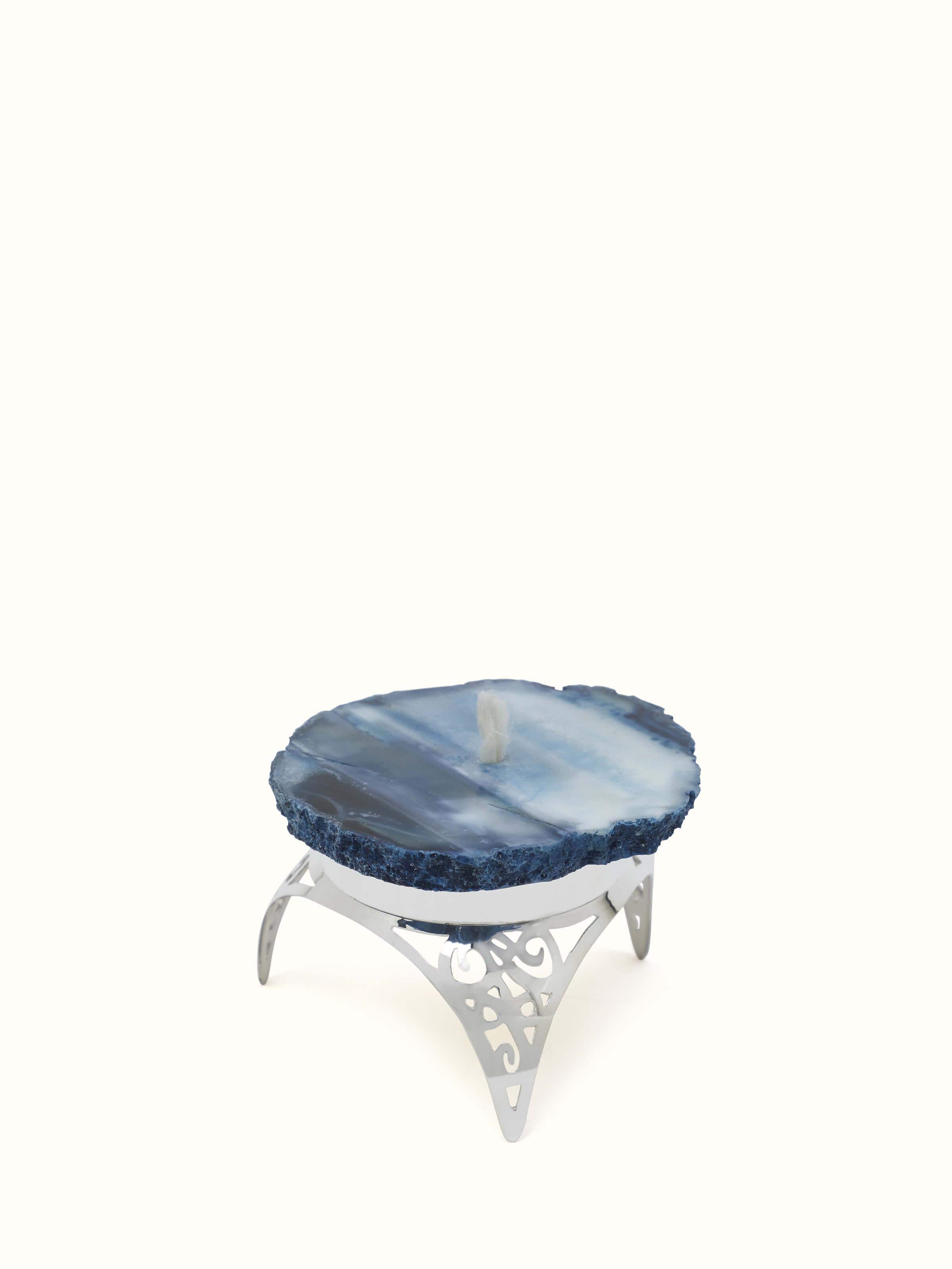 Close-up view of Silver & onyx diya emphasizing the detailed craftsmanship and luxurious finish