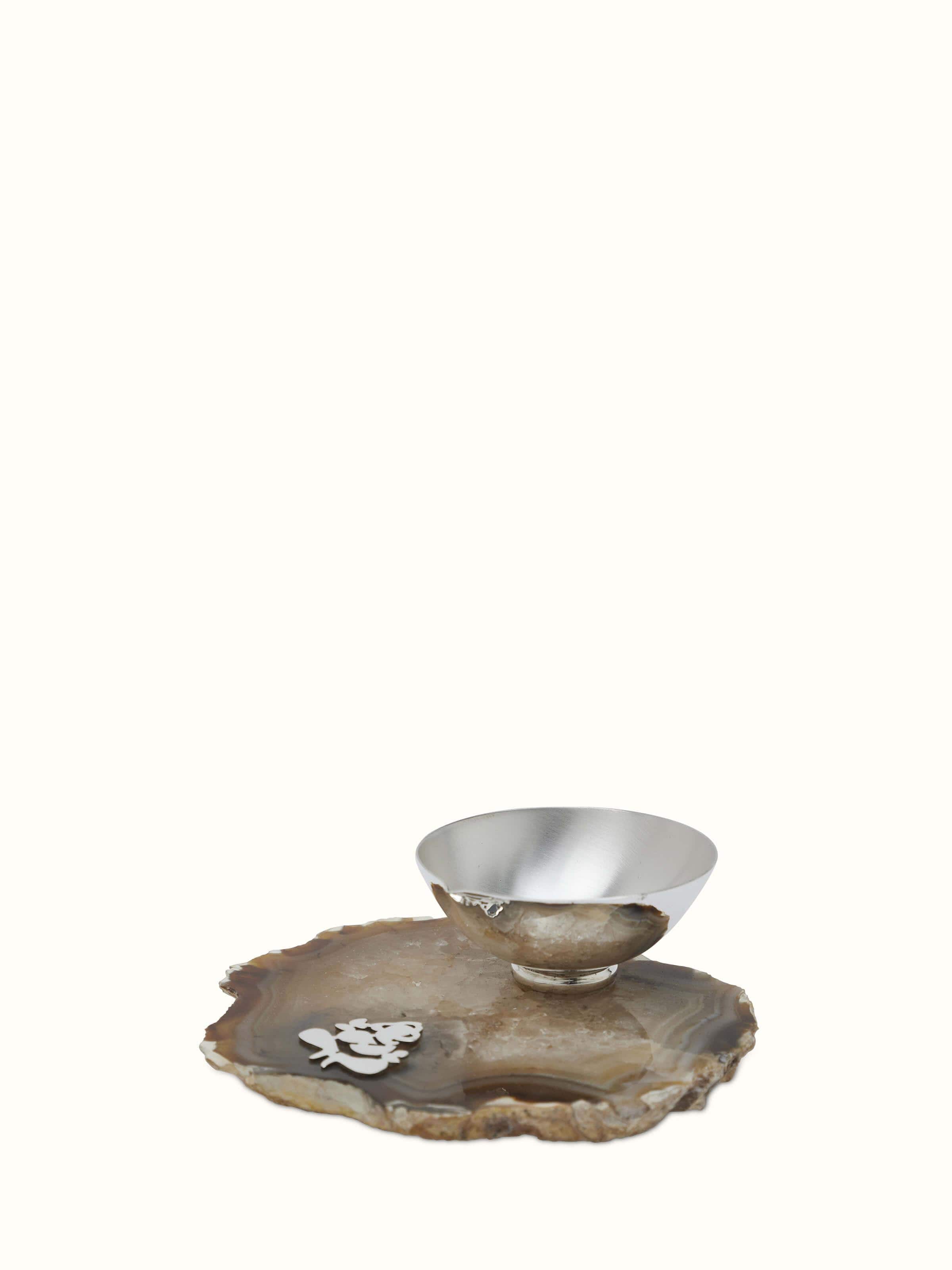 Front view of Silver Ganesh diya featuring intricate design and silver finish