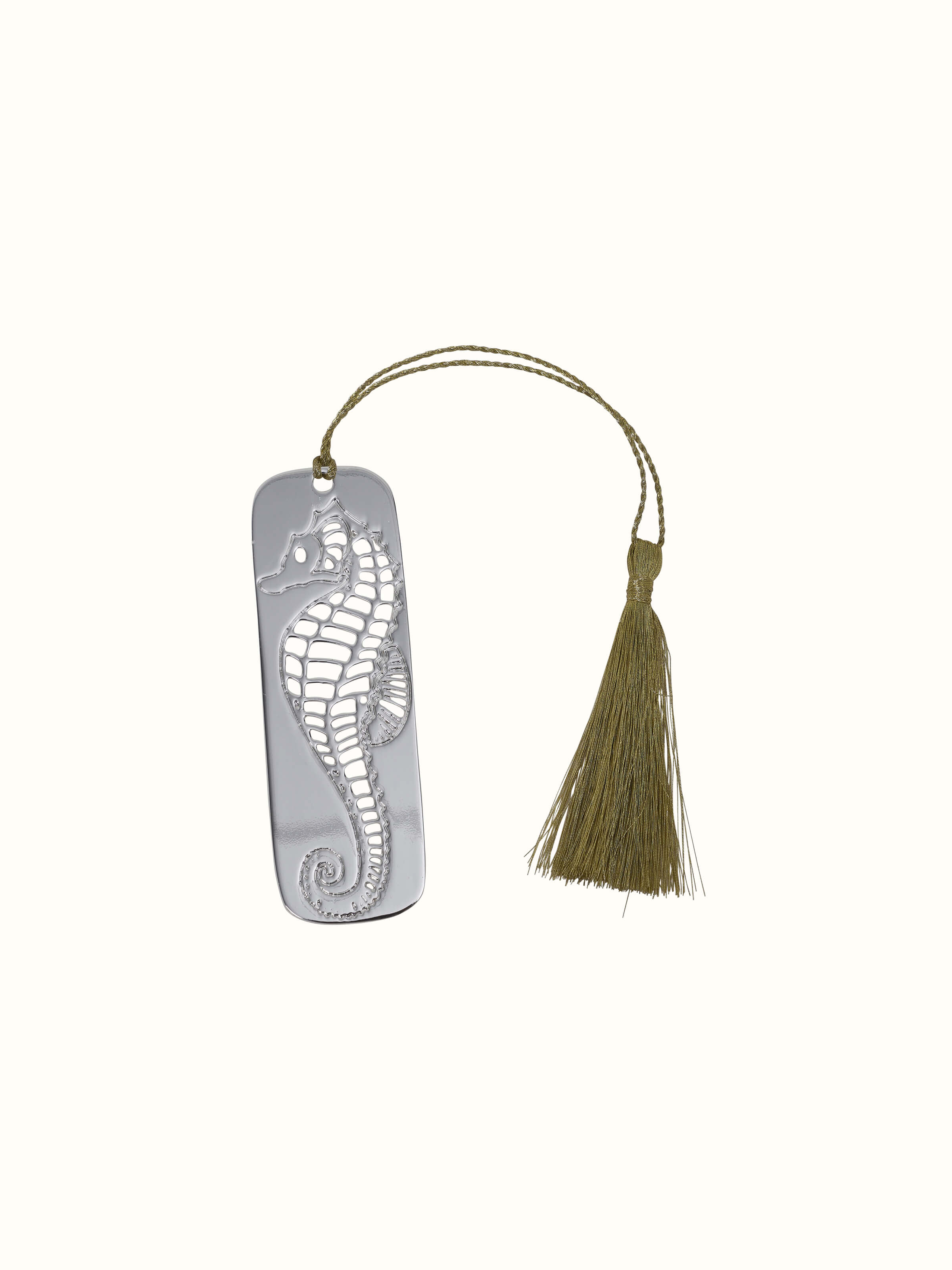 Close-up of Silver-Plated Seahorse Bookmark, showcasing the fine details and craftsmanship of the seahorse design