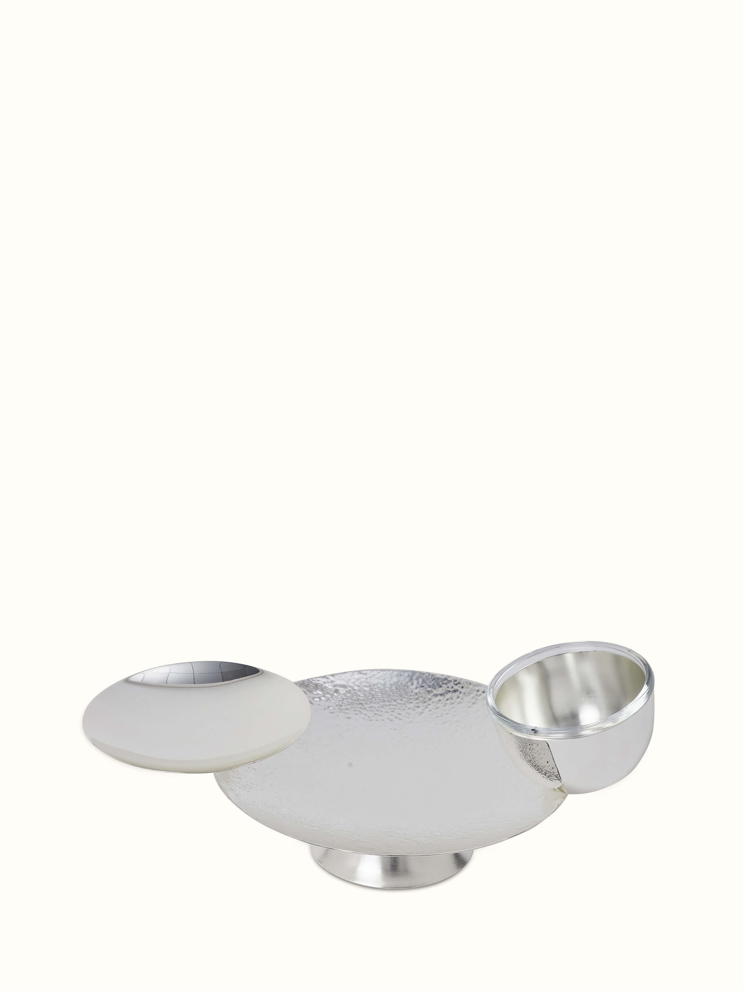 Front view of Silver-plated nut bowl & plate