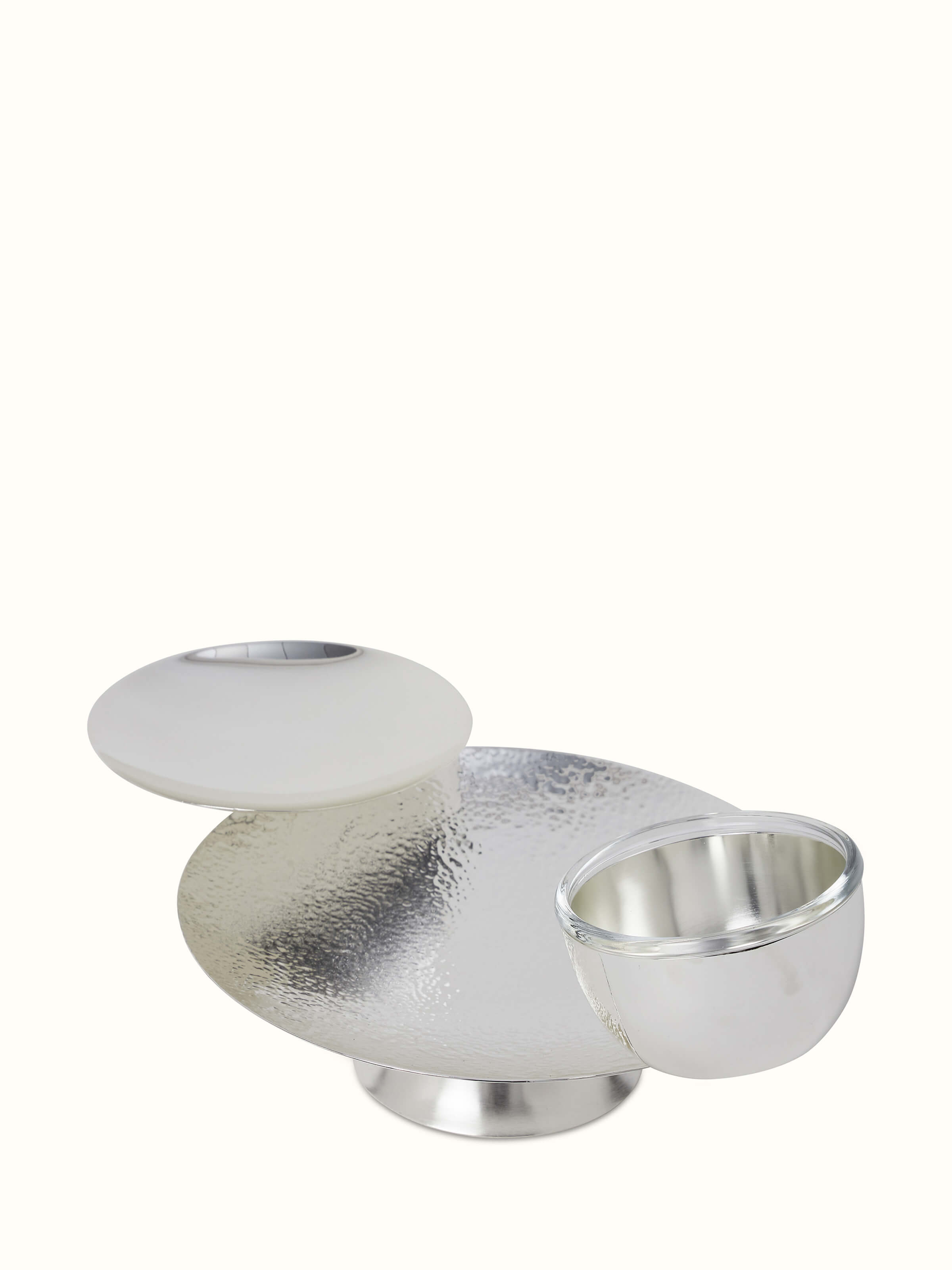 Side view of Silver-plated nut bowl & plate