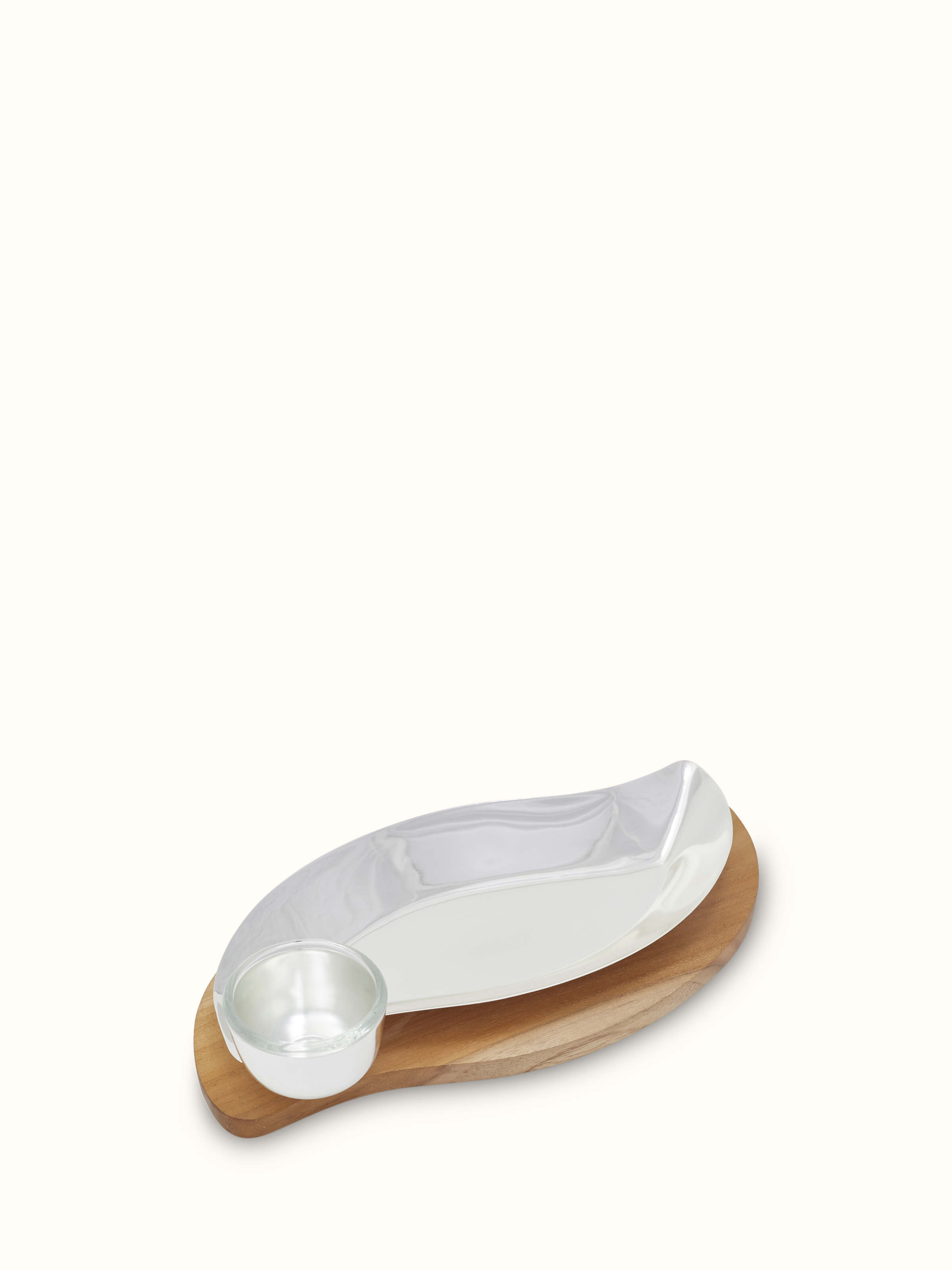 Side view of silver-plated rectangular nut bowl, showcasing its shape and fine detailing.