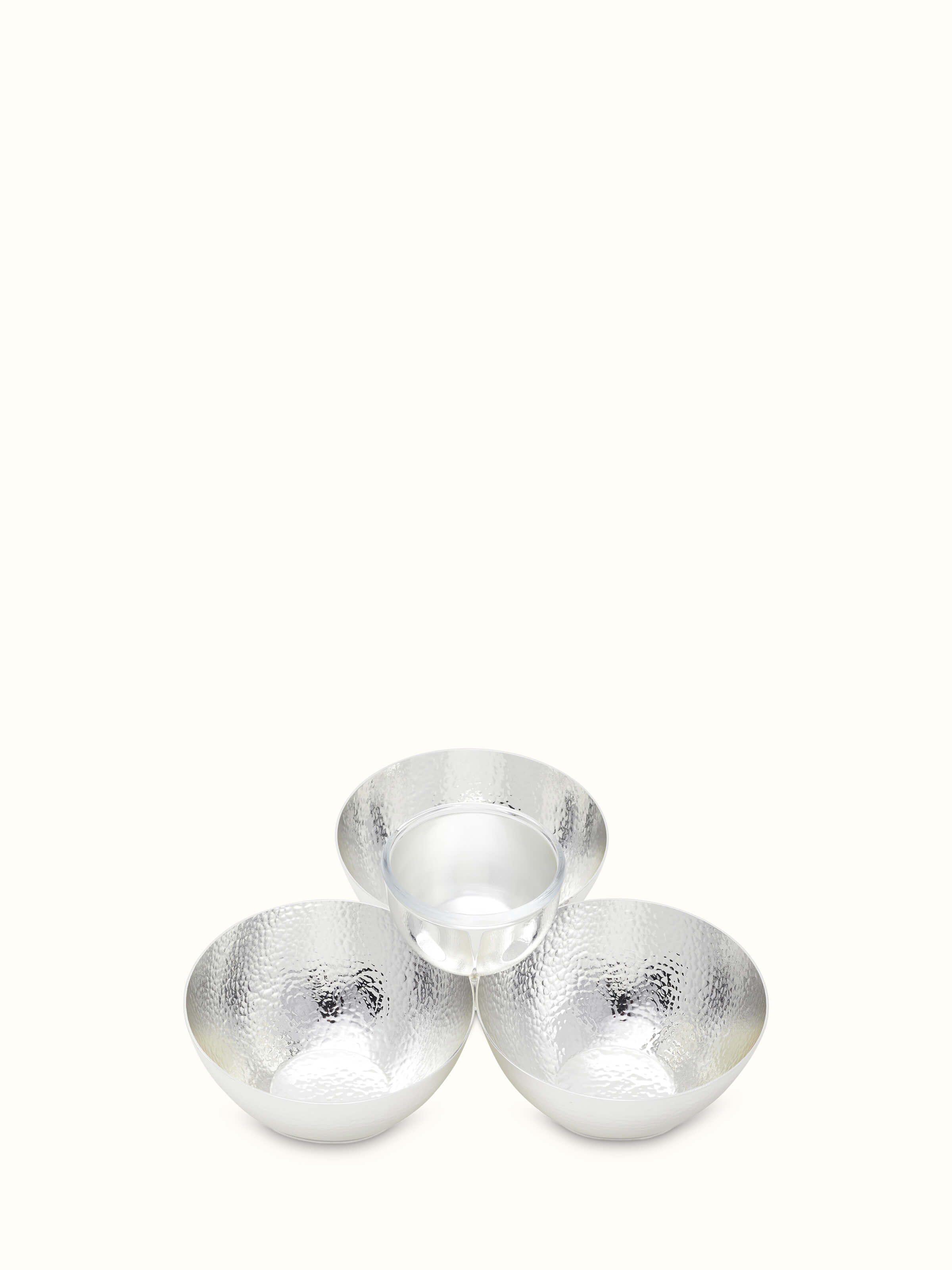 Side view of Silver-plated nut bowl focusing on sleek edges and reflective quality.